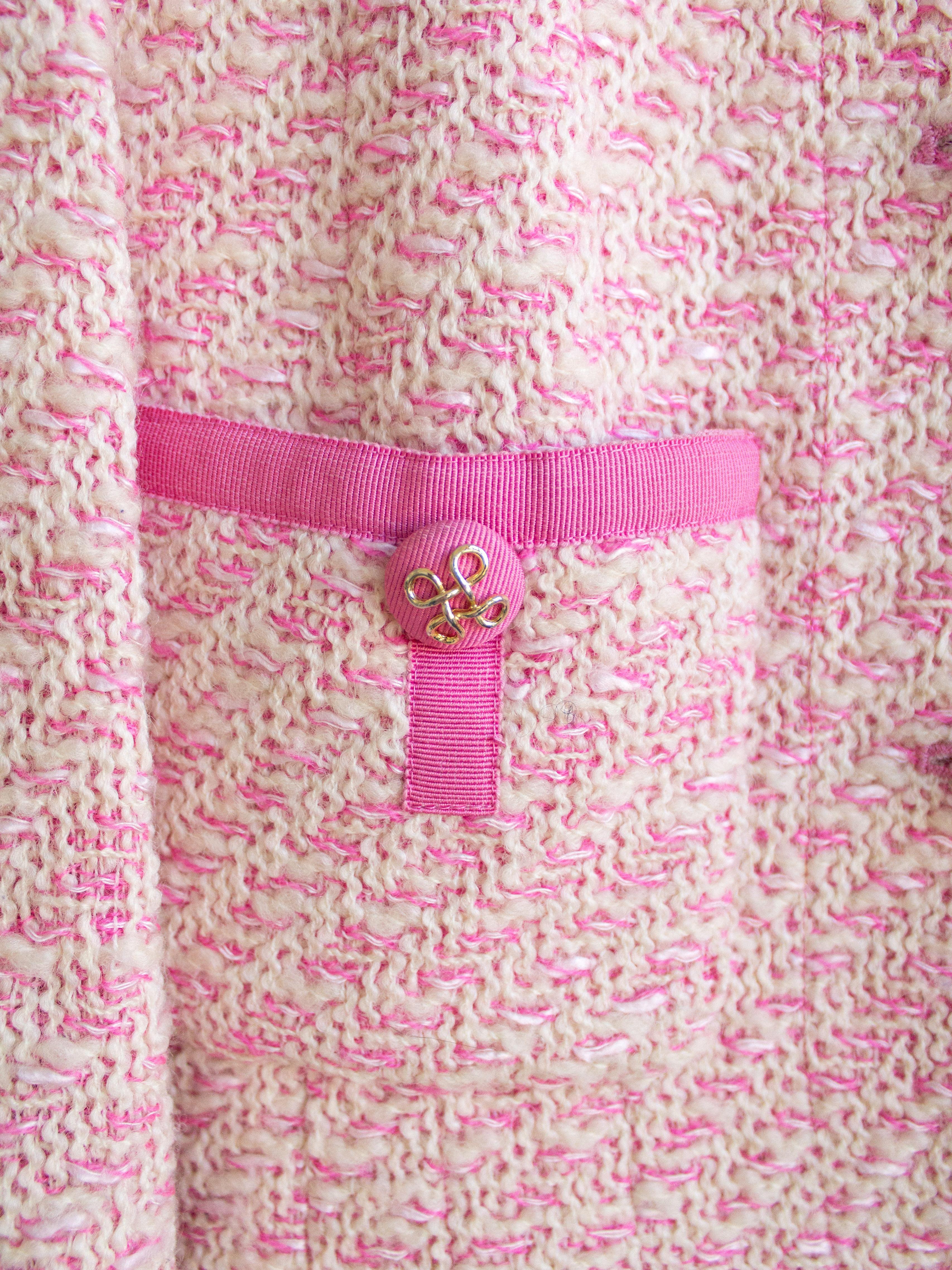 Chanel Vintage Spring 1991 Linda Pink  Ecru Fantasy Tweed Jacket Skirt Suit 1