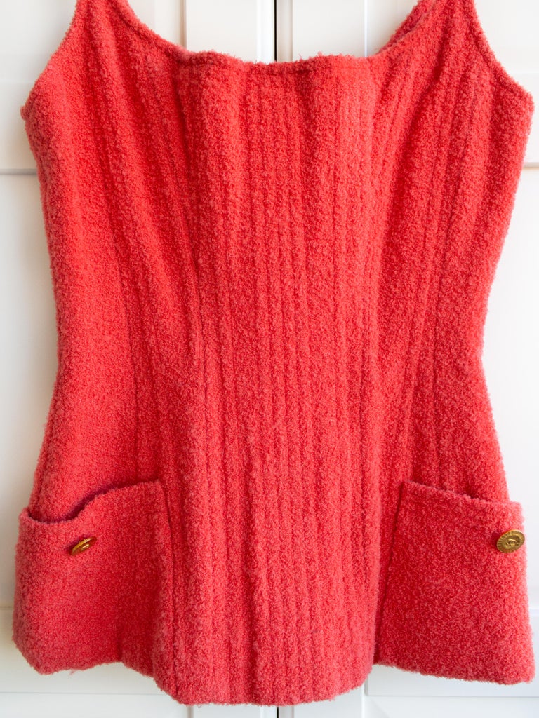 Chanel Vintage Spring 1993 Coral Red Tweed Cropped Jacket Corset Top ...