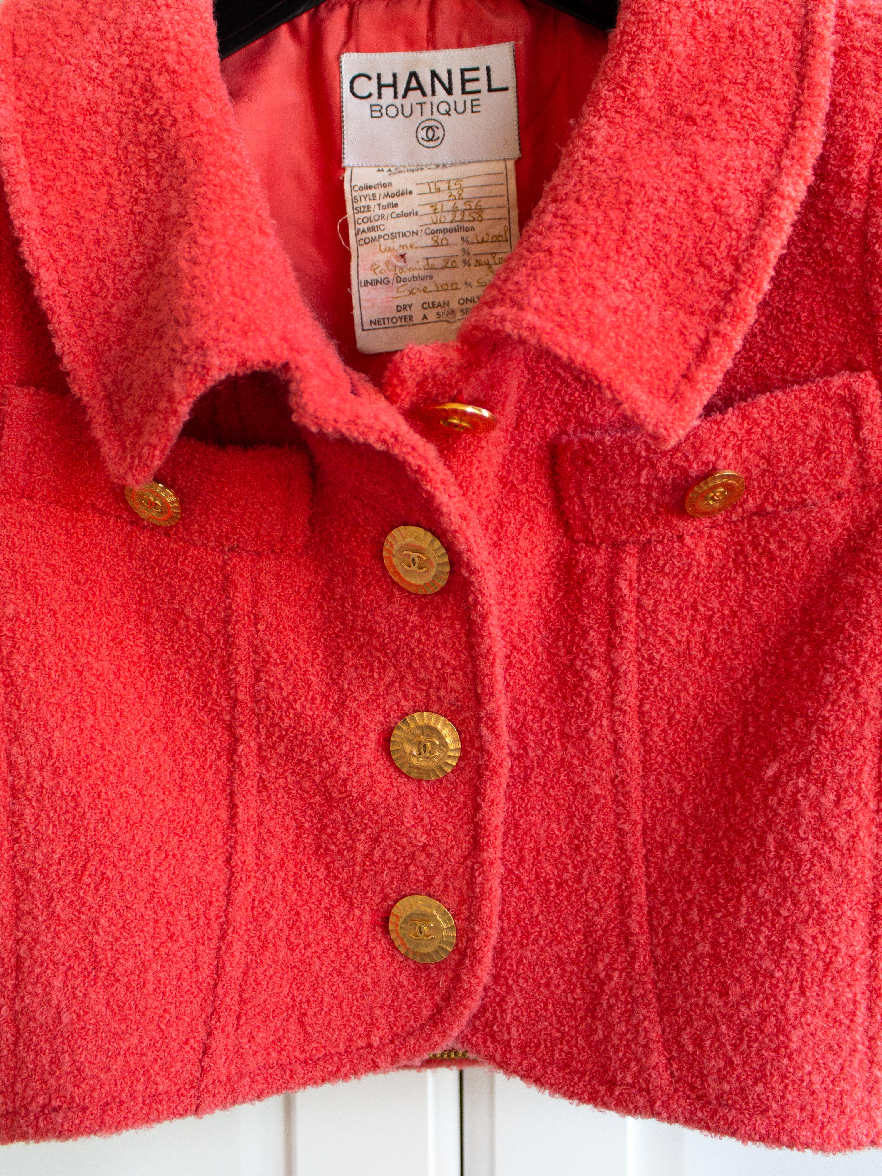  Chanel Vintage Spring 1993 Coral Red Tweed Cropped Jacket Corset Top 93P Set 8
