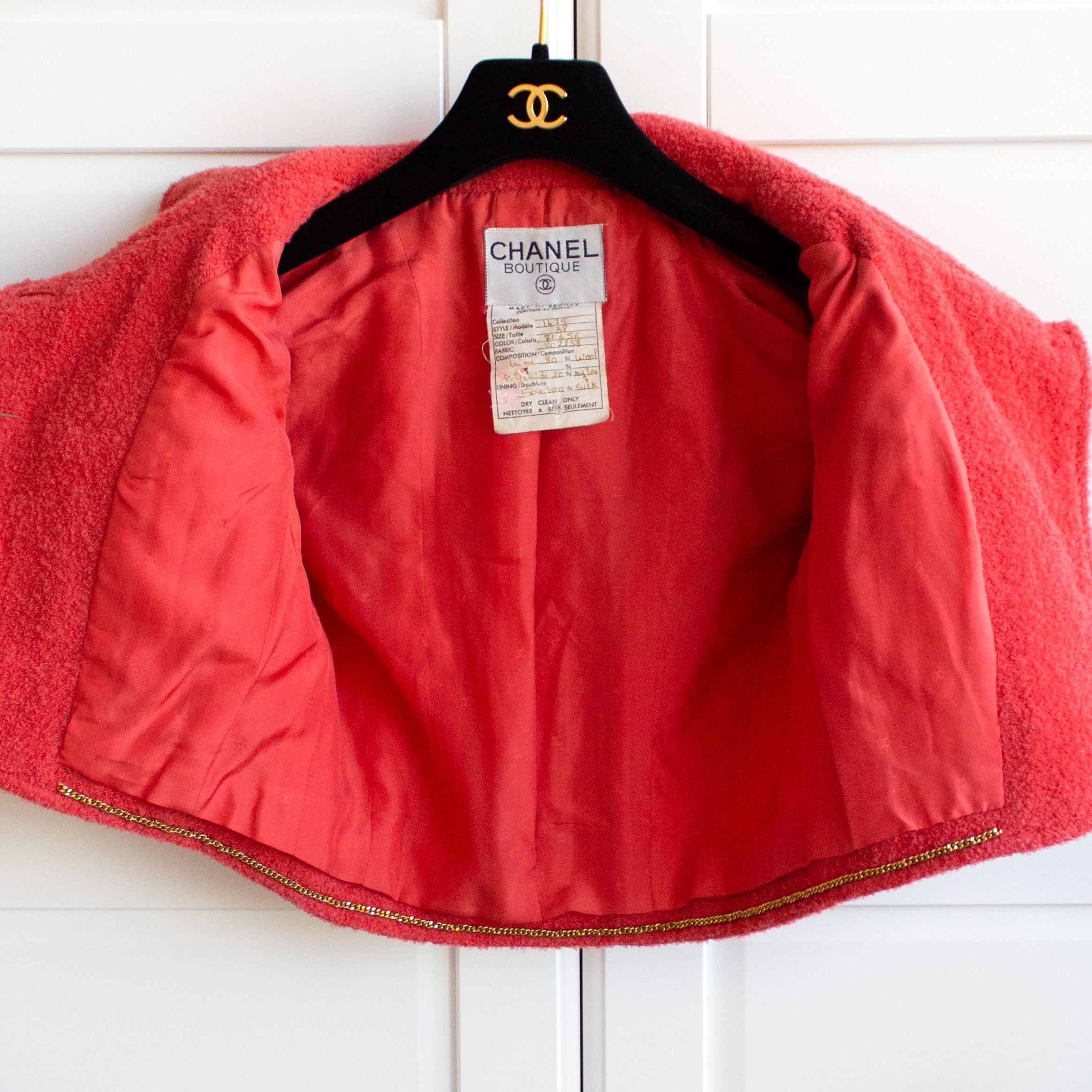  Chanel Vintage Spring 1993 Coral Red Tweed Cropped Jacket Corset Top 93P Set 10