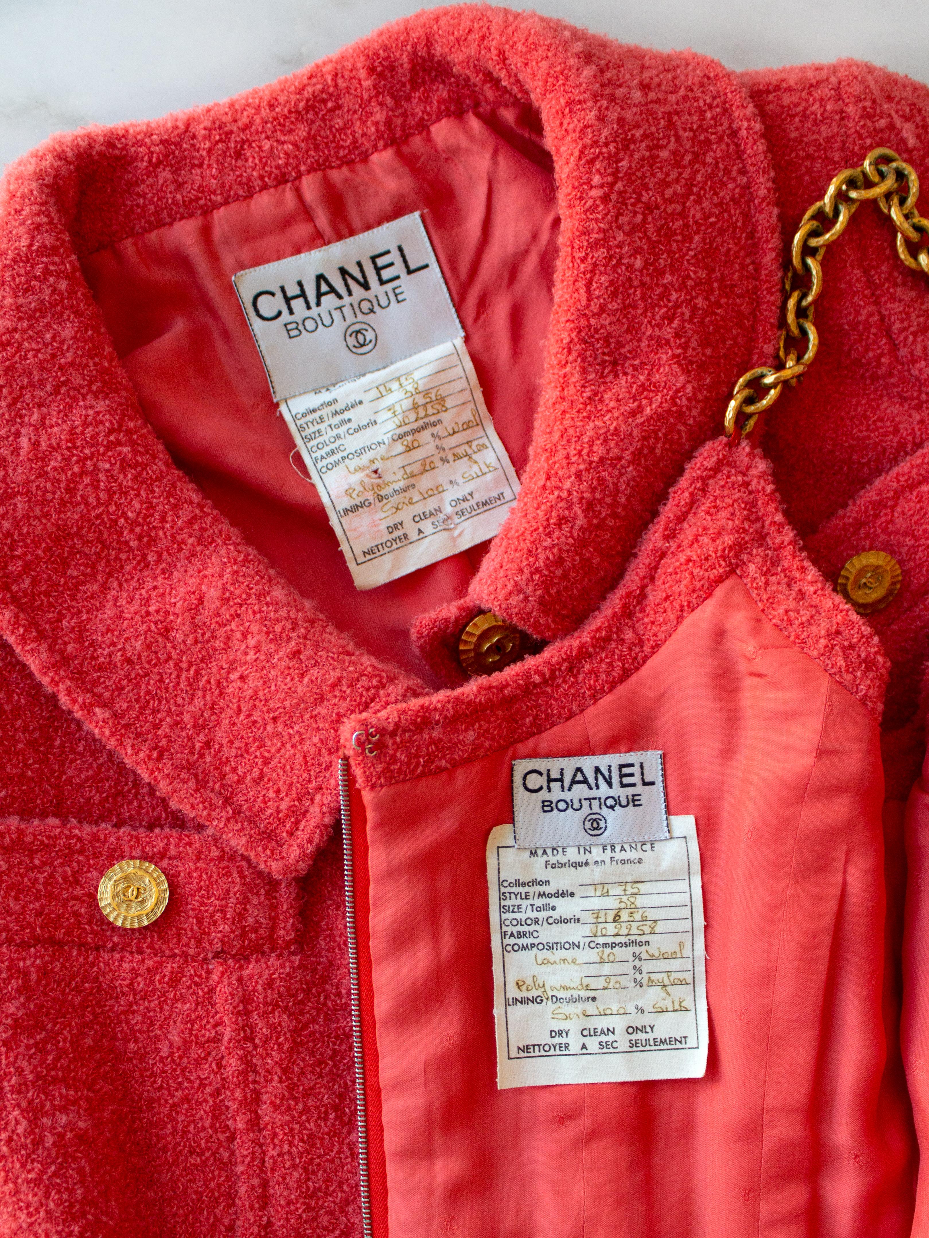  Chanel Vintage Spring 1993 Coral Red Tweed Cropped Jacket Corset Top 93P Set 13