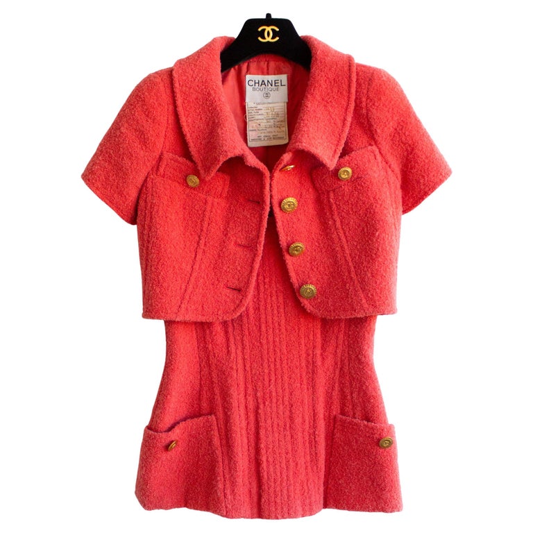 Chanel Vintage Spring 1993 Coral Red Tweed Cropped Jacket Corset Top 93P  Set at 1stDibs