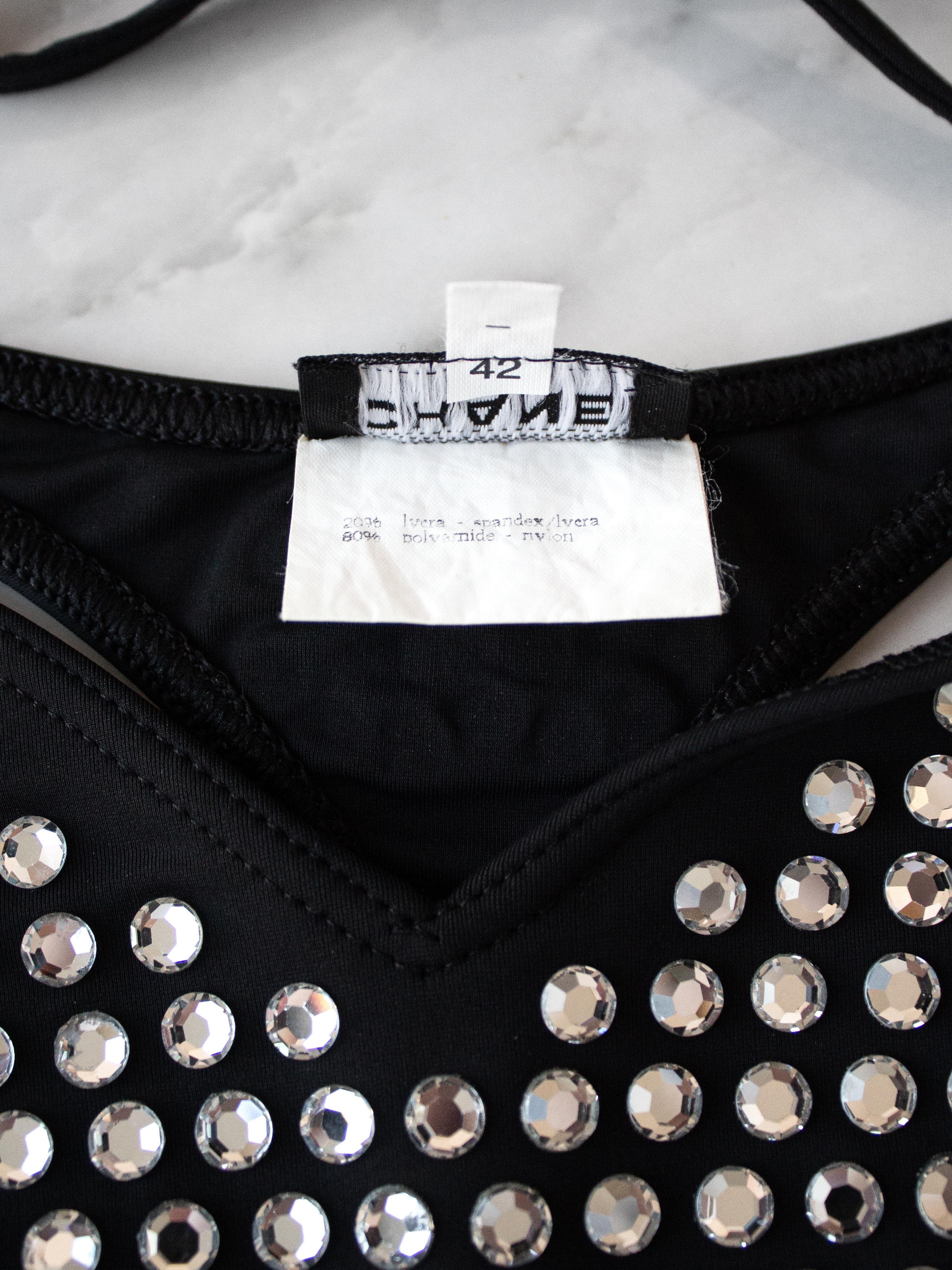 Chanel Vintage Spring 1995 Black Crystal Rhinestone 95P Bikini Swimsuit 5