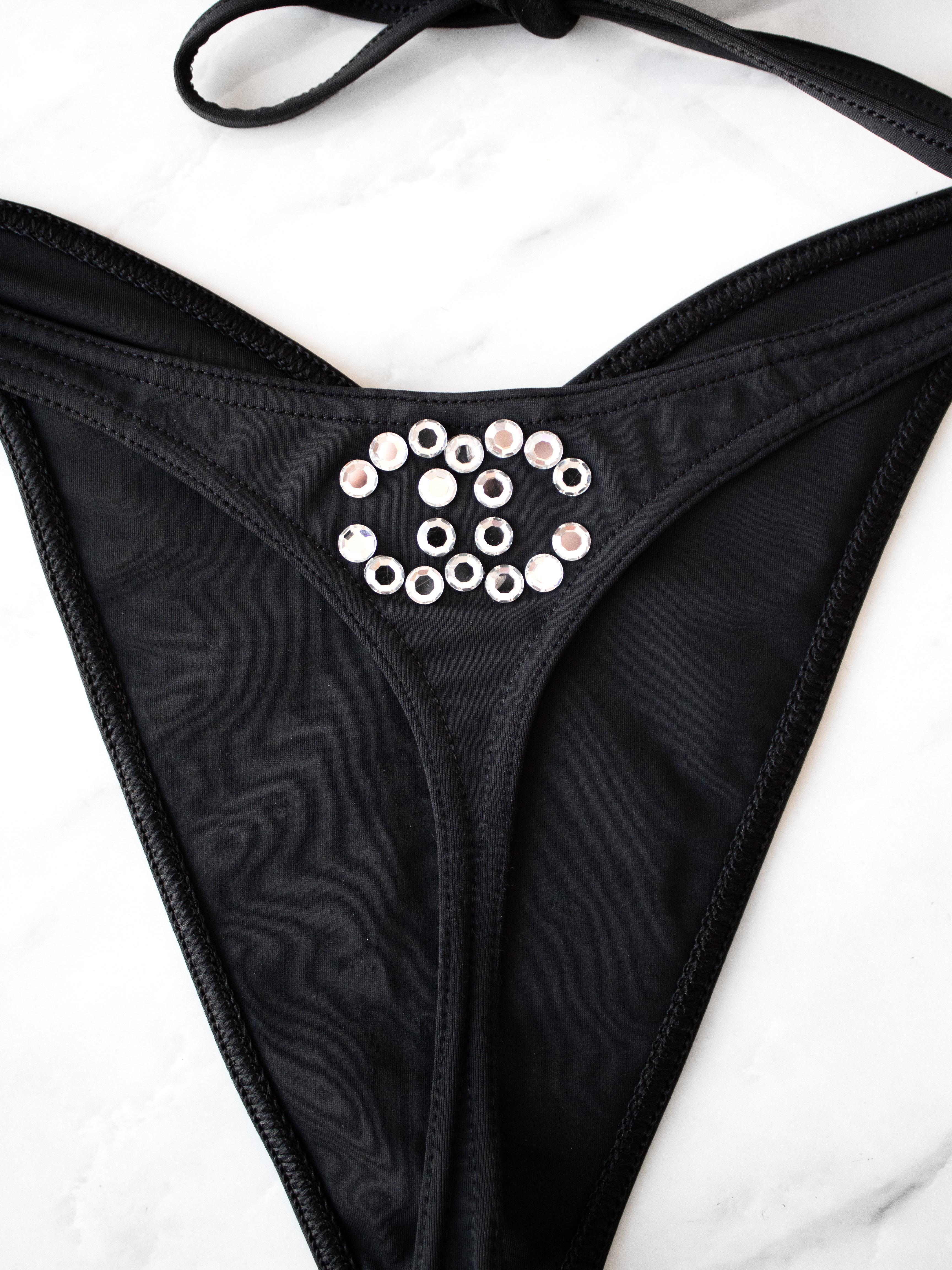 Chanel Vintage Spring 1995 Black Crystal Rhinestone 95P Bikini Swimsuit 1