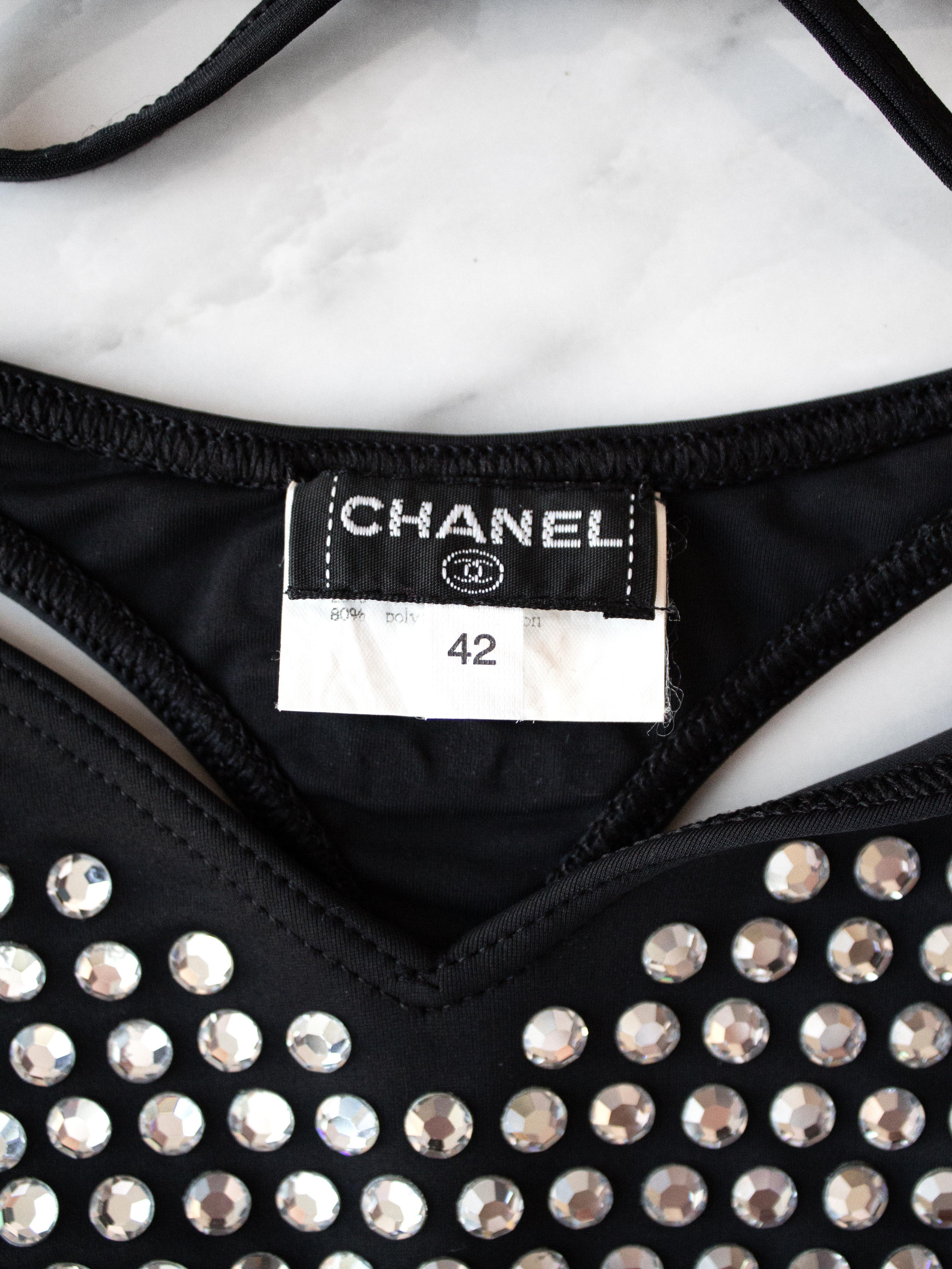 Chanel Vintage Spring 1995 Black Crystal Rhinestone 95P Bikini Swimsuit 2