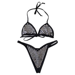 Chanel Vintage Spring 1995 Black Crystal Rhinestone 95P Bikini Swimsuit