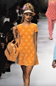 Chanel Vintage Spring 1996 Black CC Logo Velour Mini LBD 96P Dress