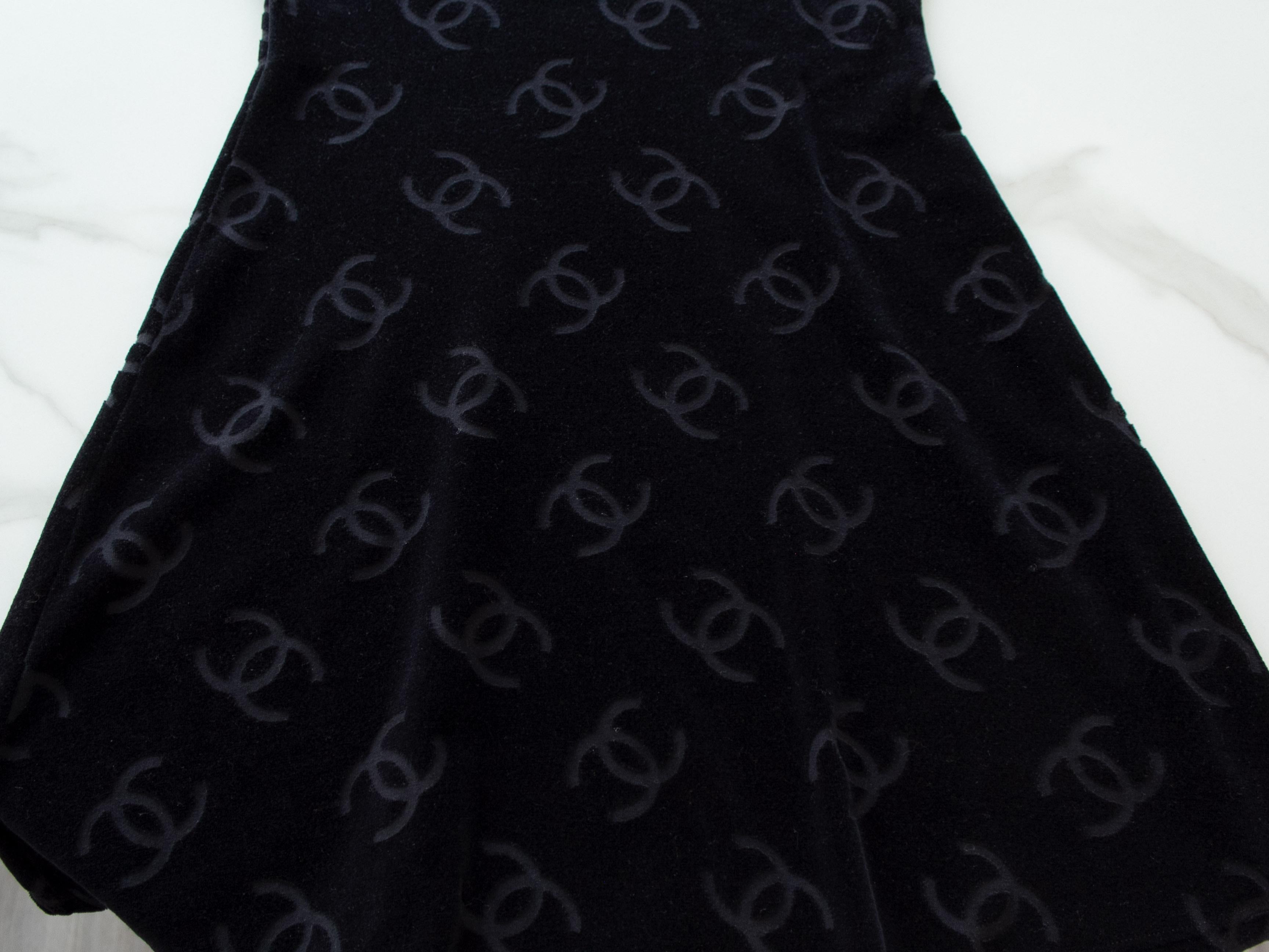 Chanel Vintage Spring 1996 Black CC Logo Velour Mini LBD 96P Dress 1