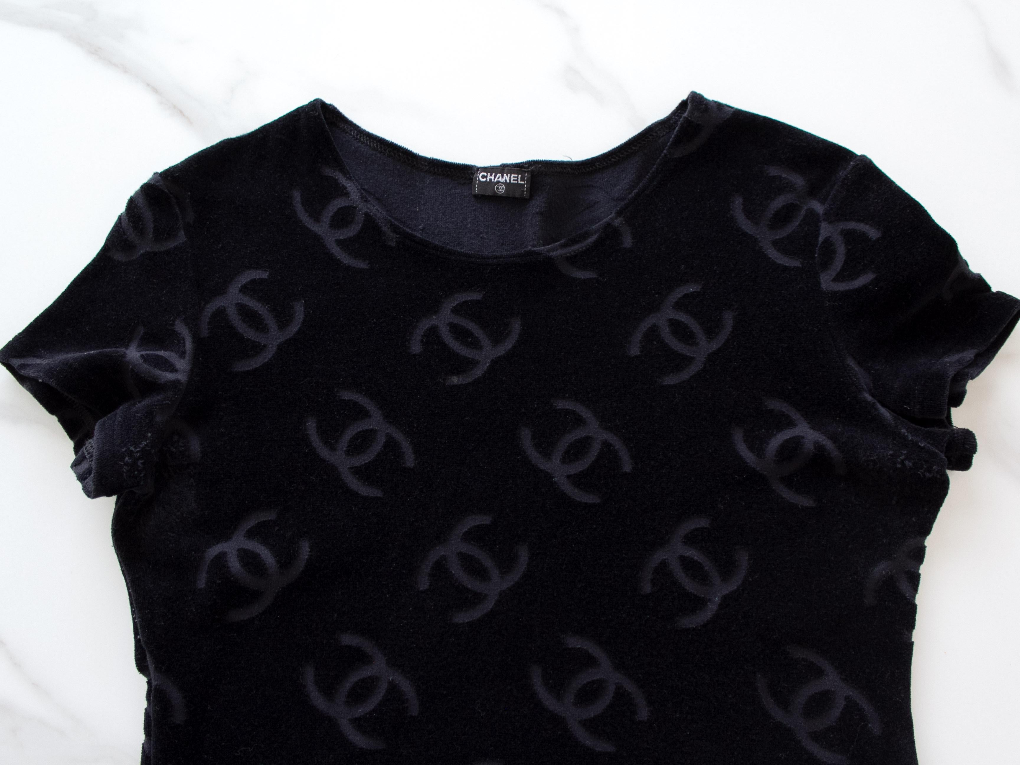 Chanel Vintage Spring 1996 Black CC Logo Velour Mini LBD 96P Dress 2