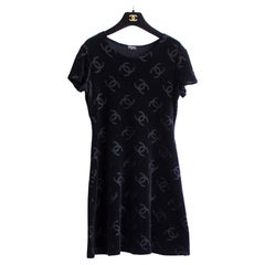 Chanel Vintage Spring 1996 Black CC Logo Velour Mini LBD 96P Dress