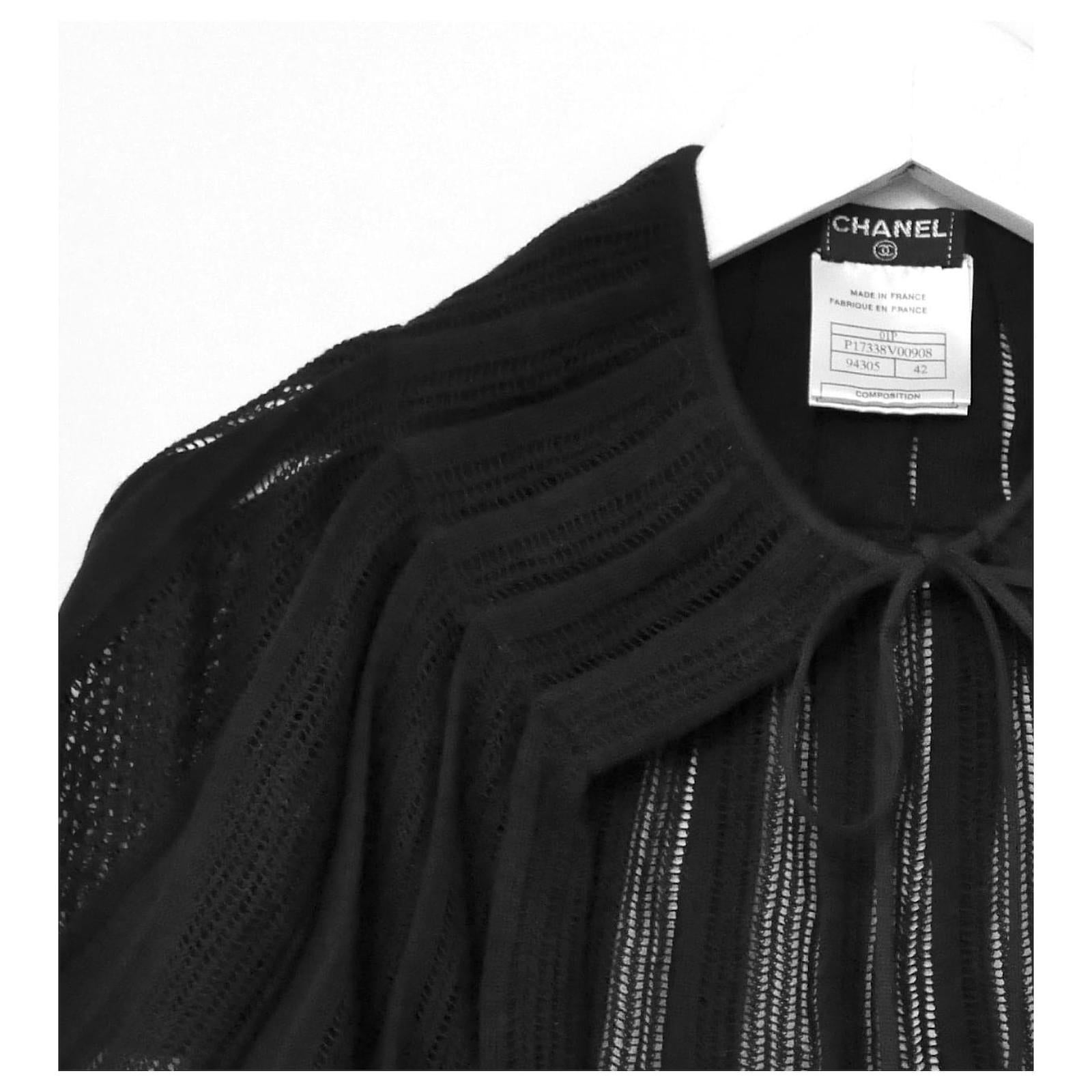 Exquisite mini cape or capelet from the Chanel Spring 2001 01P collection. 

In super rare unworn condition with original Chanel box and Chanel tissue. 

Made from soft black cotton with a super delicate waffle knit, it is pleated 
at the top to