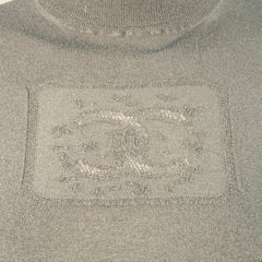 CHANEL Vintage Spring 2003 Size 8 Black Rayon Blend Jersey Logo Turtleneck Casual Top