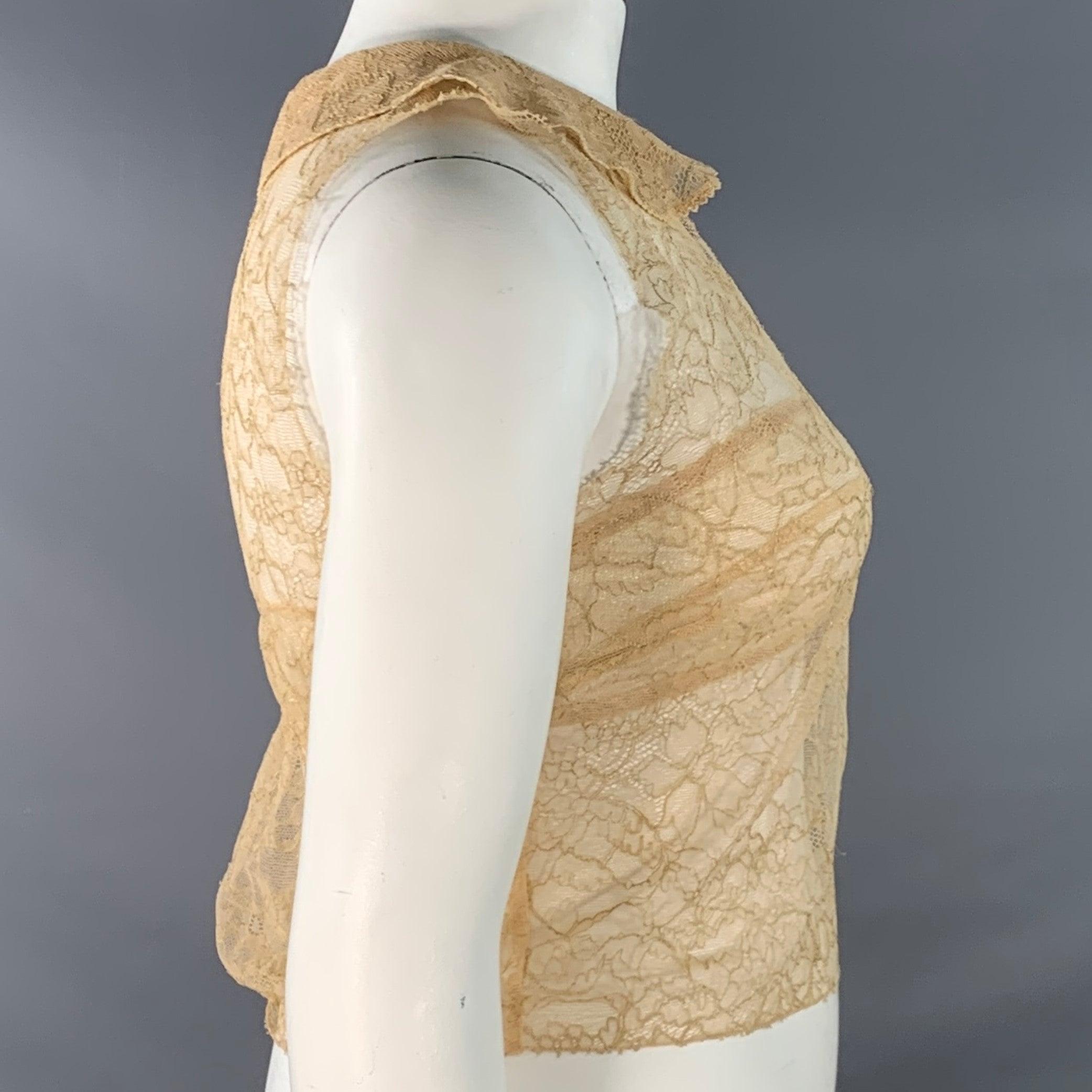 CHANEL Vintage Spring 2005 Size 10 Tan Rayon Blend See Through Lace Sleeveless Dress Top In Good Condition For Sale In San Francisco, CA