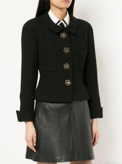 Chanel Vintage Spring/Summer 1991 Black Flower Button Tweed Jacket