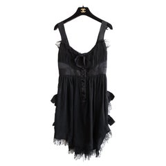 Chanel Vintage Spring/Summer 1991 Black Lace Silk Bow LBD Mini Dress 