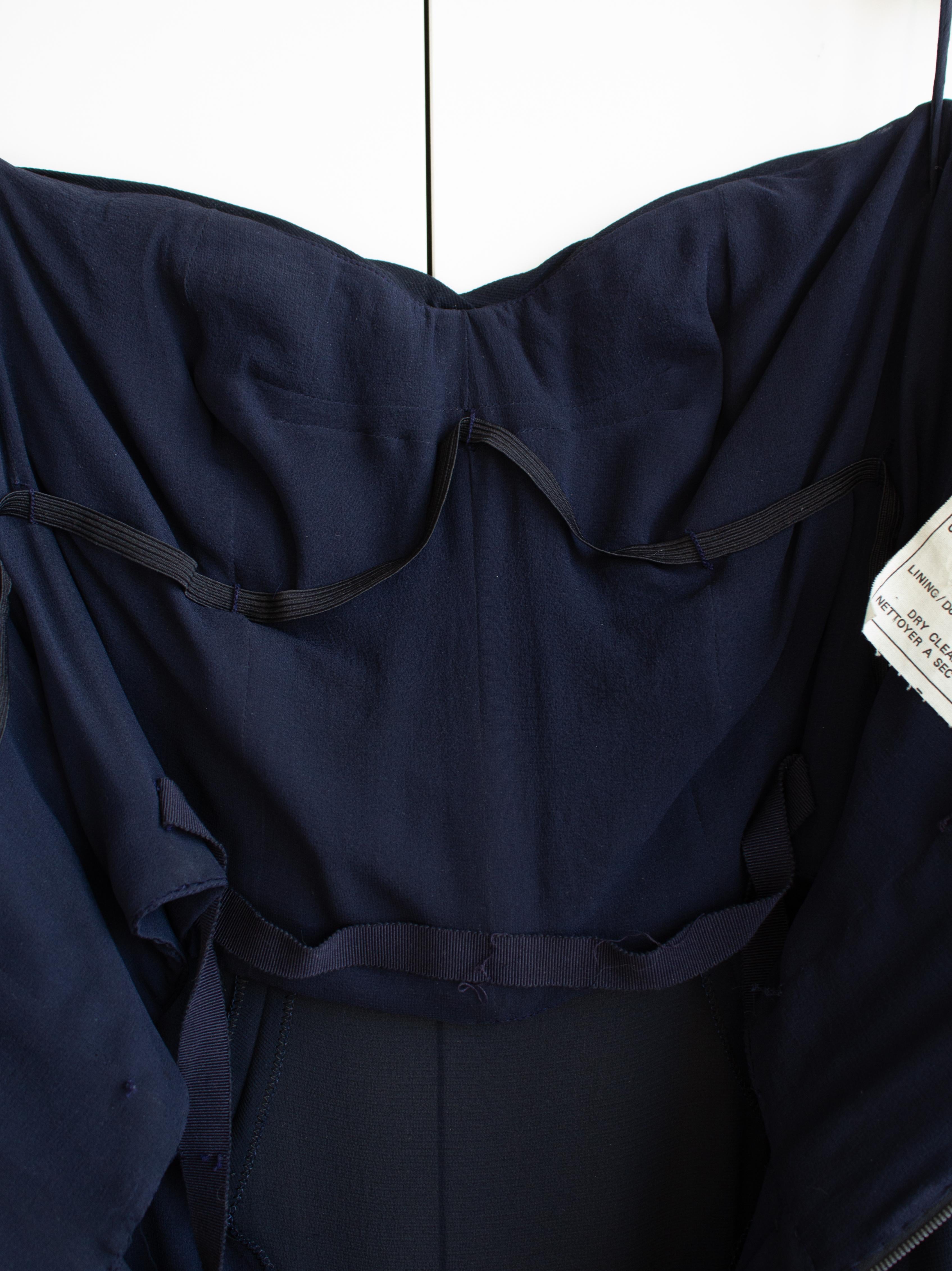 Chanel Vintage Spring/Summer 1992 Navy Blue Silk Sweetheart Draped Dress 8