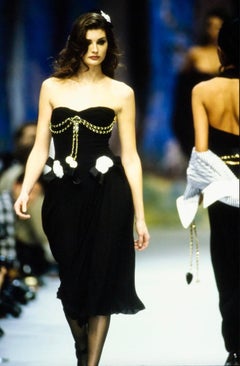 Chanel Vintage Spring/Summer 1992 Navy Blue Silk Sweetheart Draped Dress