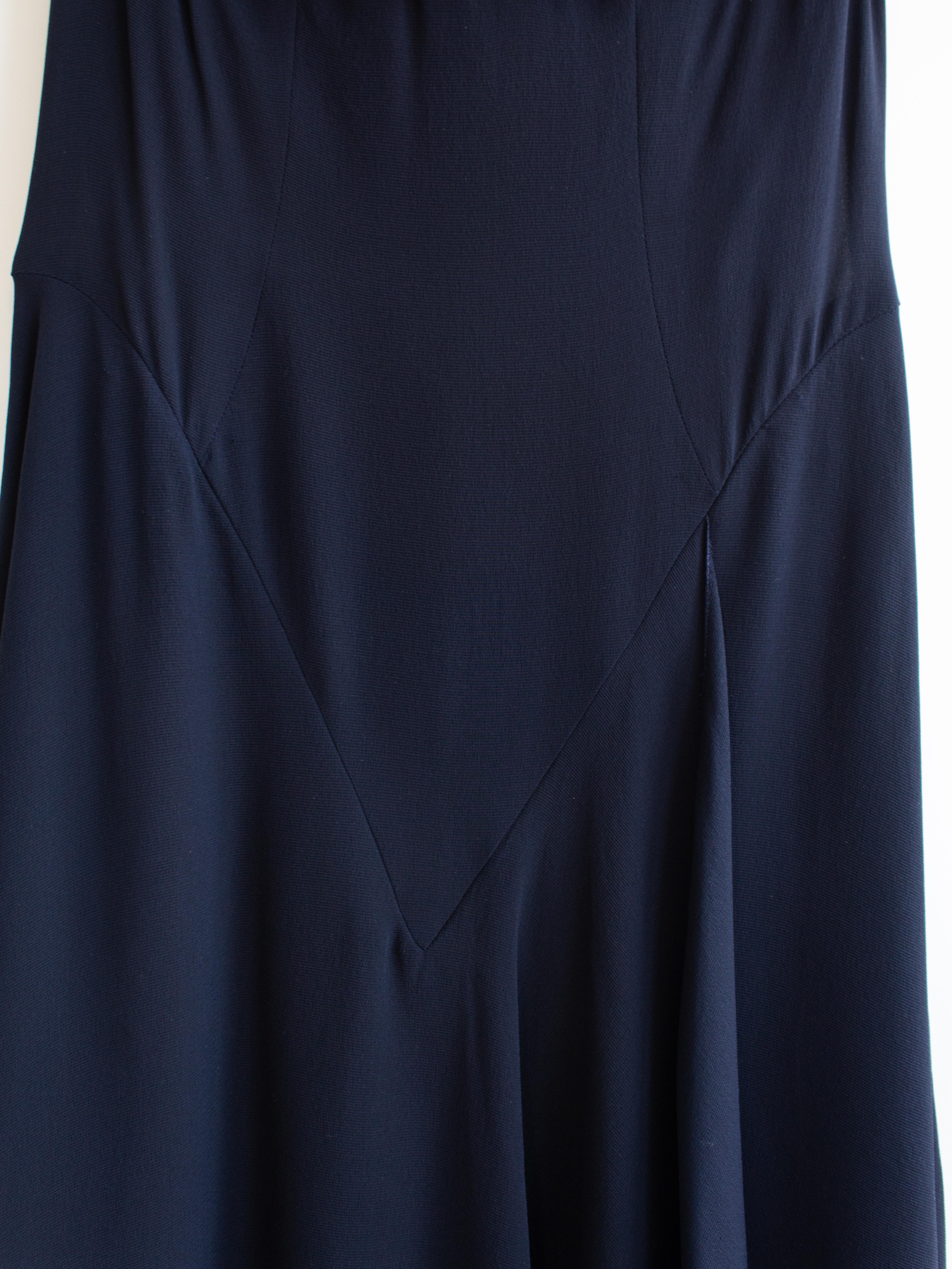 Chanel Vintage Spring/Summer 1992 Navy Blue Silk Sweetheart Draped Dress 3