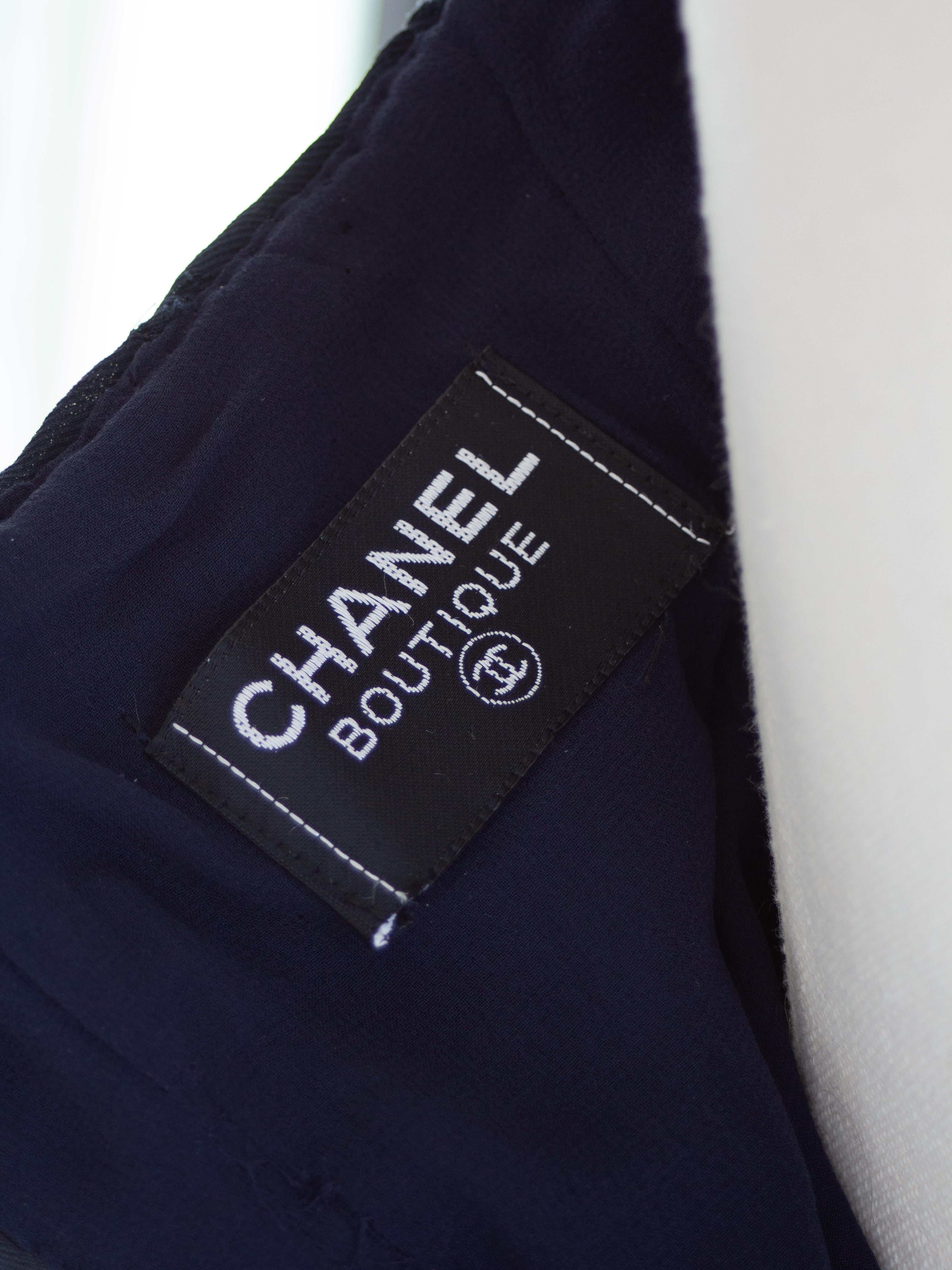 Chanel Vintage Spring/Summer 1992 Navy Blue Silk Sweetheart Draped Mini Dress For Sale 6