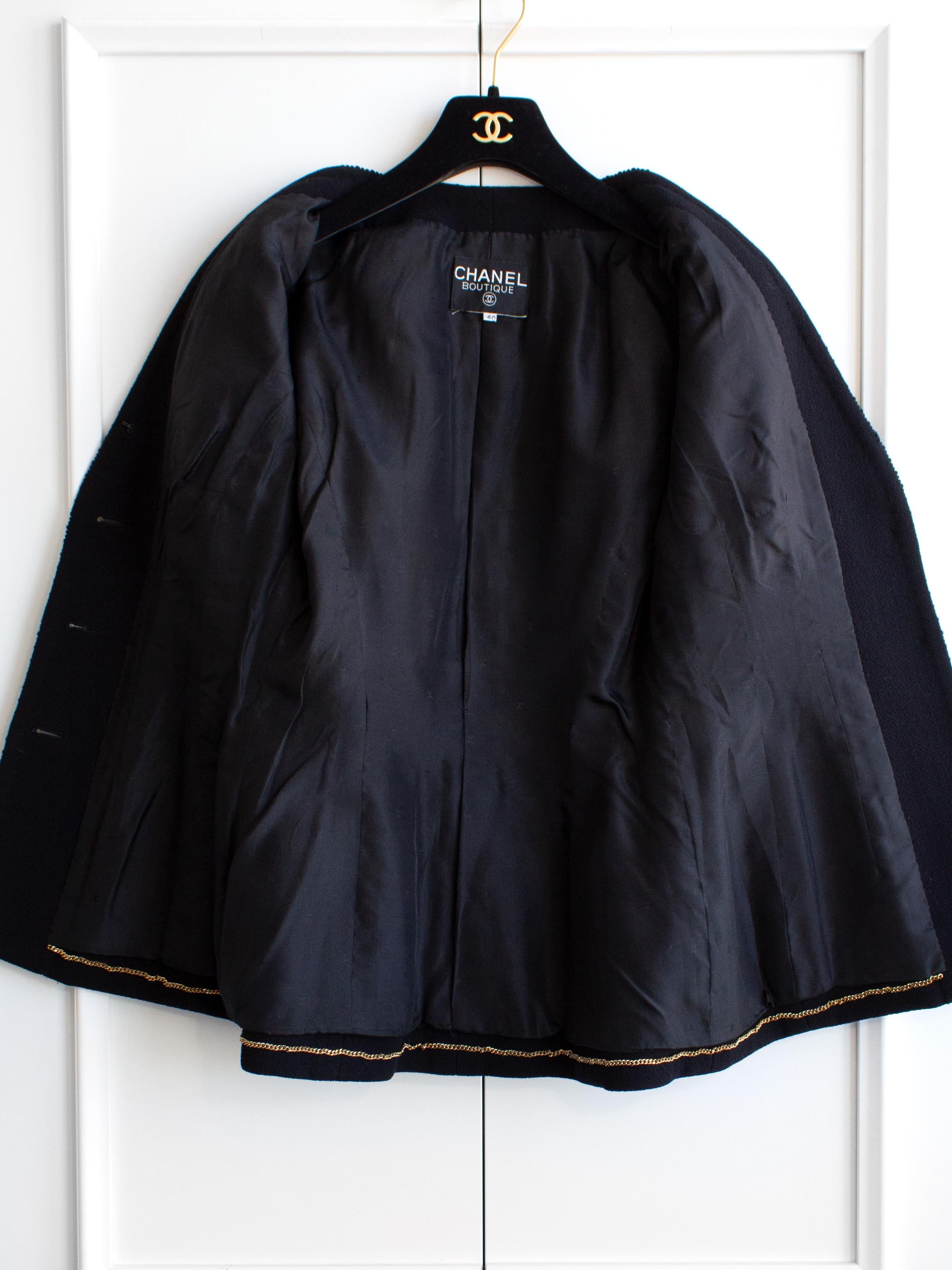 Chanel Vintage Spring/Summer 1992 Navy Blue White Lucite Camellia Jacket Suit 7