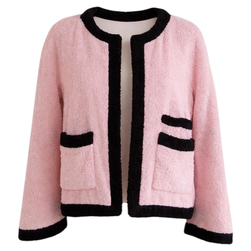 Chanel Vintage Spring/Summer 1992 Pink Black Cotton Terry Jacket