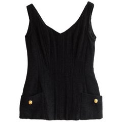 Chanel Vintage Spring/Summer 1993 Black Tweed Gold Clover 93P Corset Top