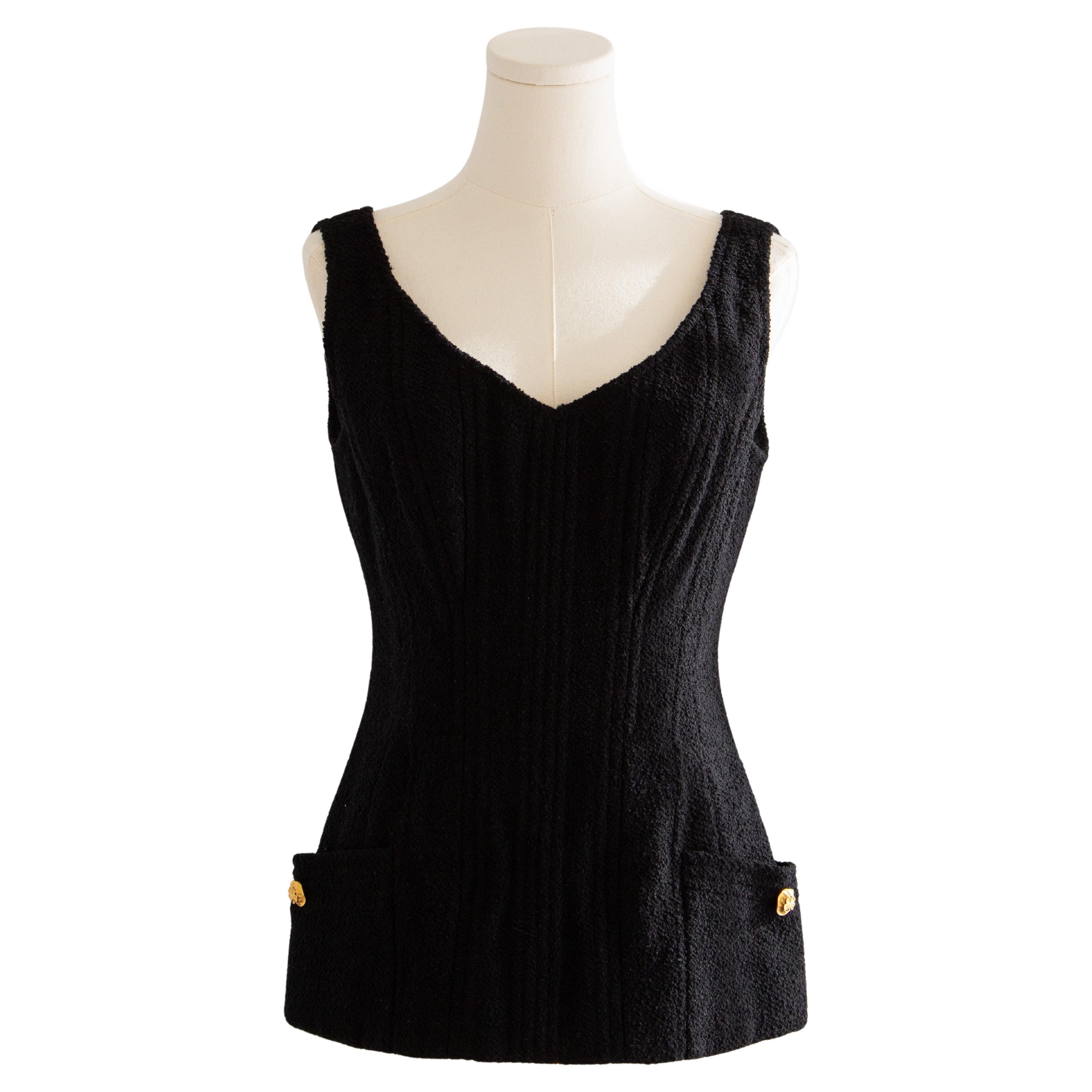 Chanel Vintage Primavera/Estate 1993, Top Corsetto 93P in Tweed Nero e Trifoglio Oro