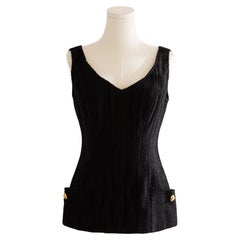 Chanel Vintage Spring/Summer 1993 Black Tweed Gold Clover 93P Corset Top