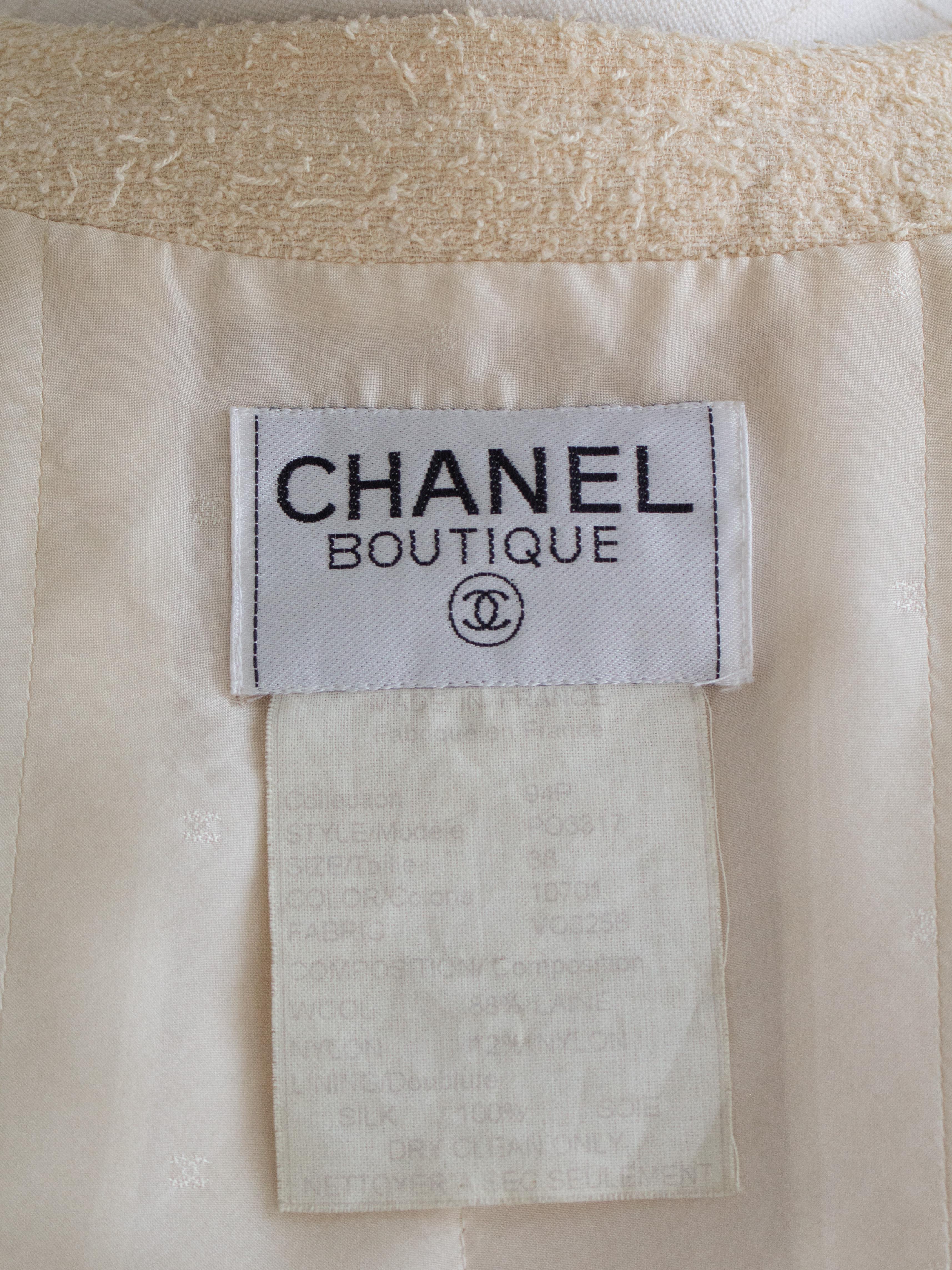 Chanel Vintage Primavera/Estate 1994 Giacca Ecru Avorio Crema Nero Scoubidou 94P in vendita 9