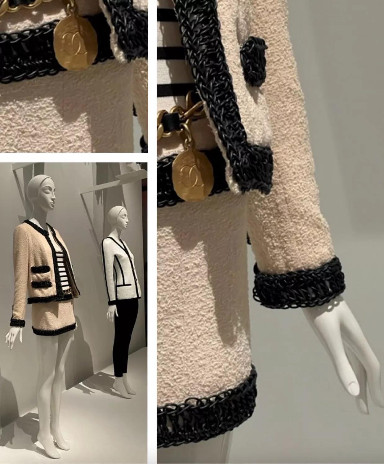 Chanel Vintage Primavera/Estate 1994 Giacca Ecru Avorio Crema Nero Scoubidou 94P in vendita 14