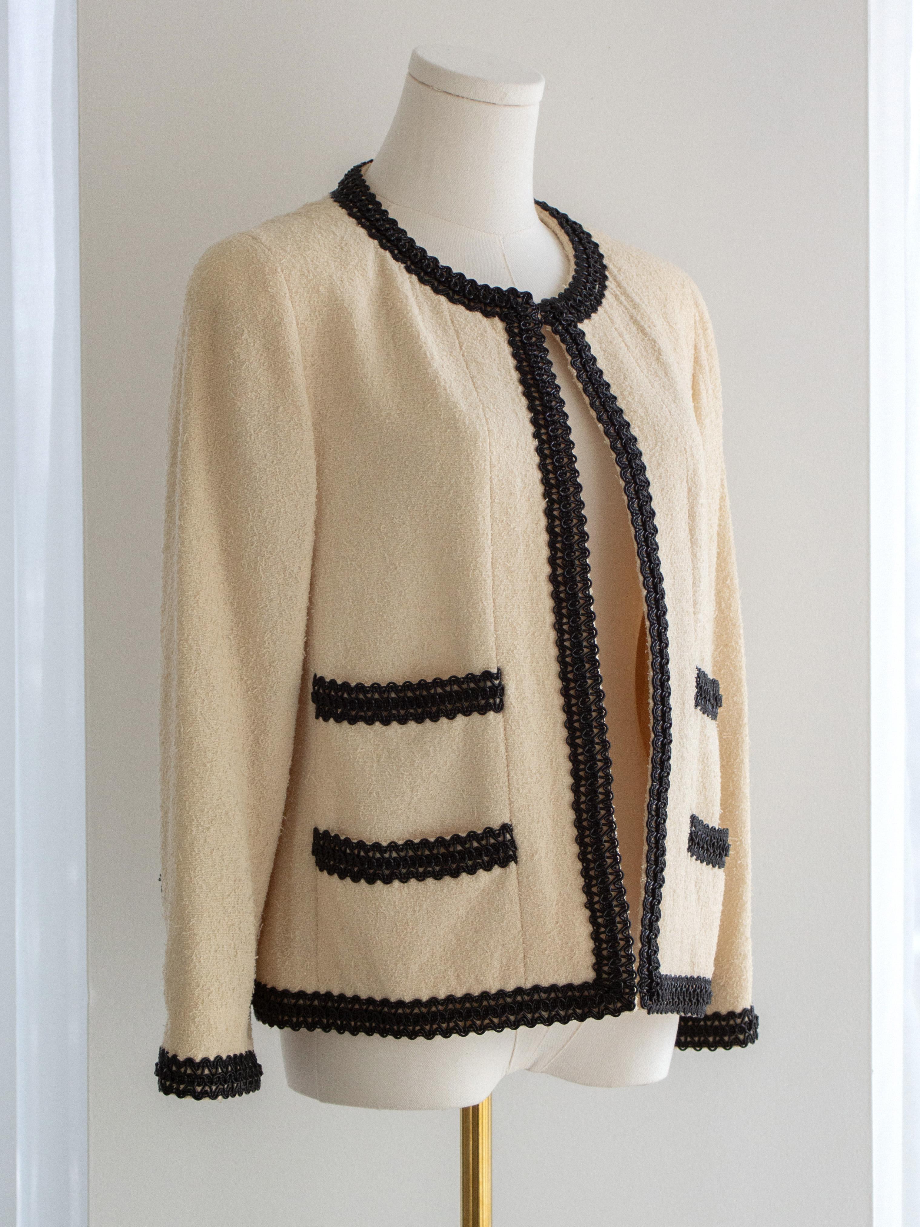 Chanel Vintage Primavera/Estate 1994 Giacca Ecru Avorio Crema Nero Scoubidou 94P in vendita 2