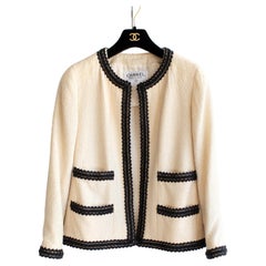 Chanel Vintage Spring/Summer 1994 Ecru Ivory Cream Black Scoubidou 94P Jacket