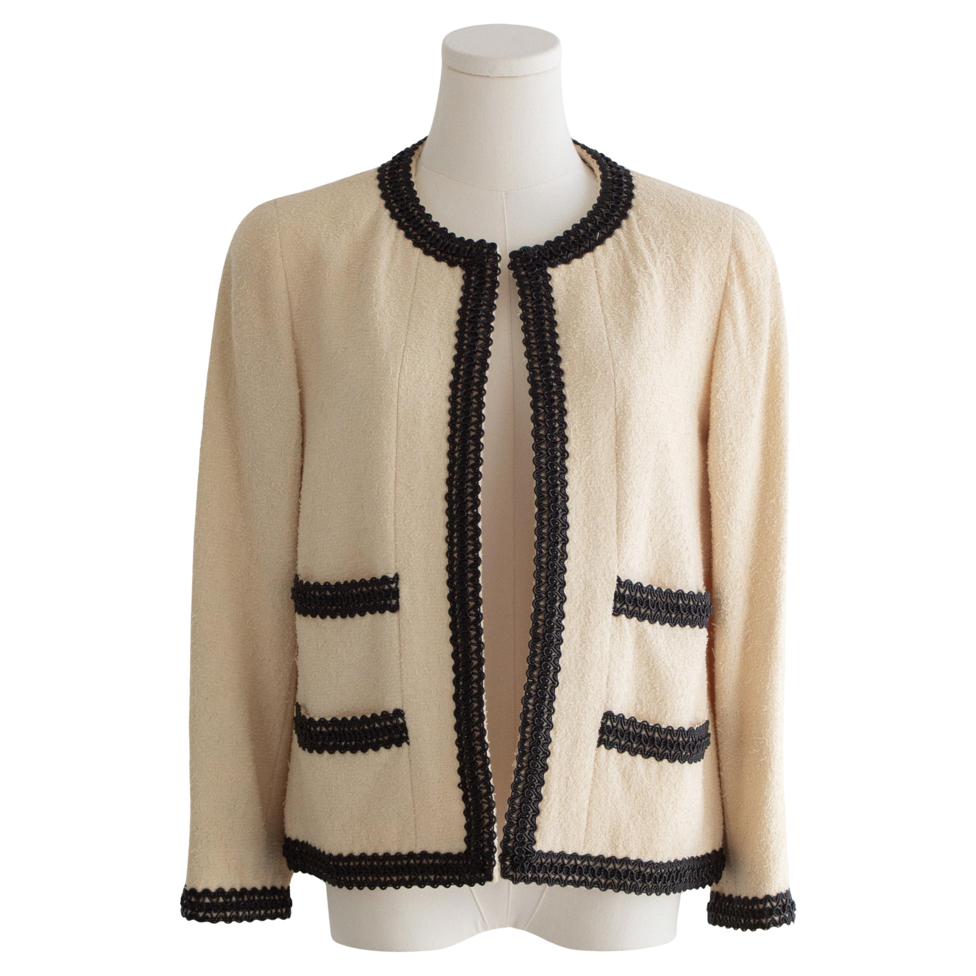 Chanel Vintage Spring/Summer 1994 Ecru Ivory Cream Black Scoubidou 94P Jacket