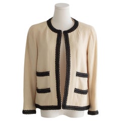 Chanel Vintage Spring/Summer 1994 Ecru Ivory Cream Black Scoubidou 94P Jacket