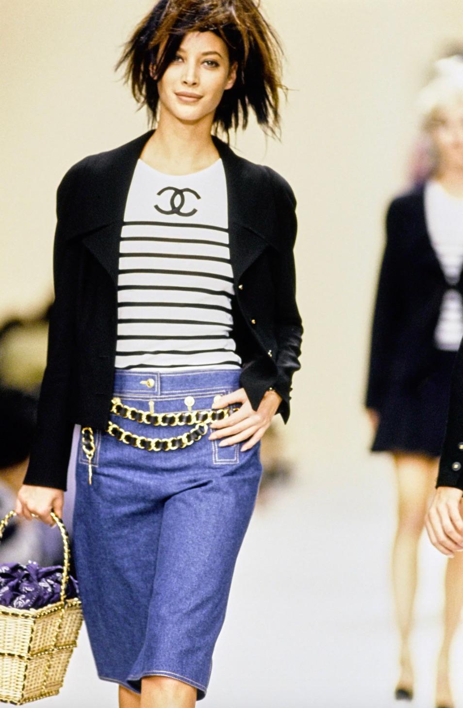 Women's Chanel Vintage Spring/Summer 1994 White Black CC Logo Striped 94P Top
