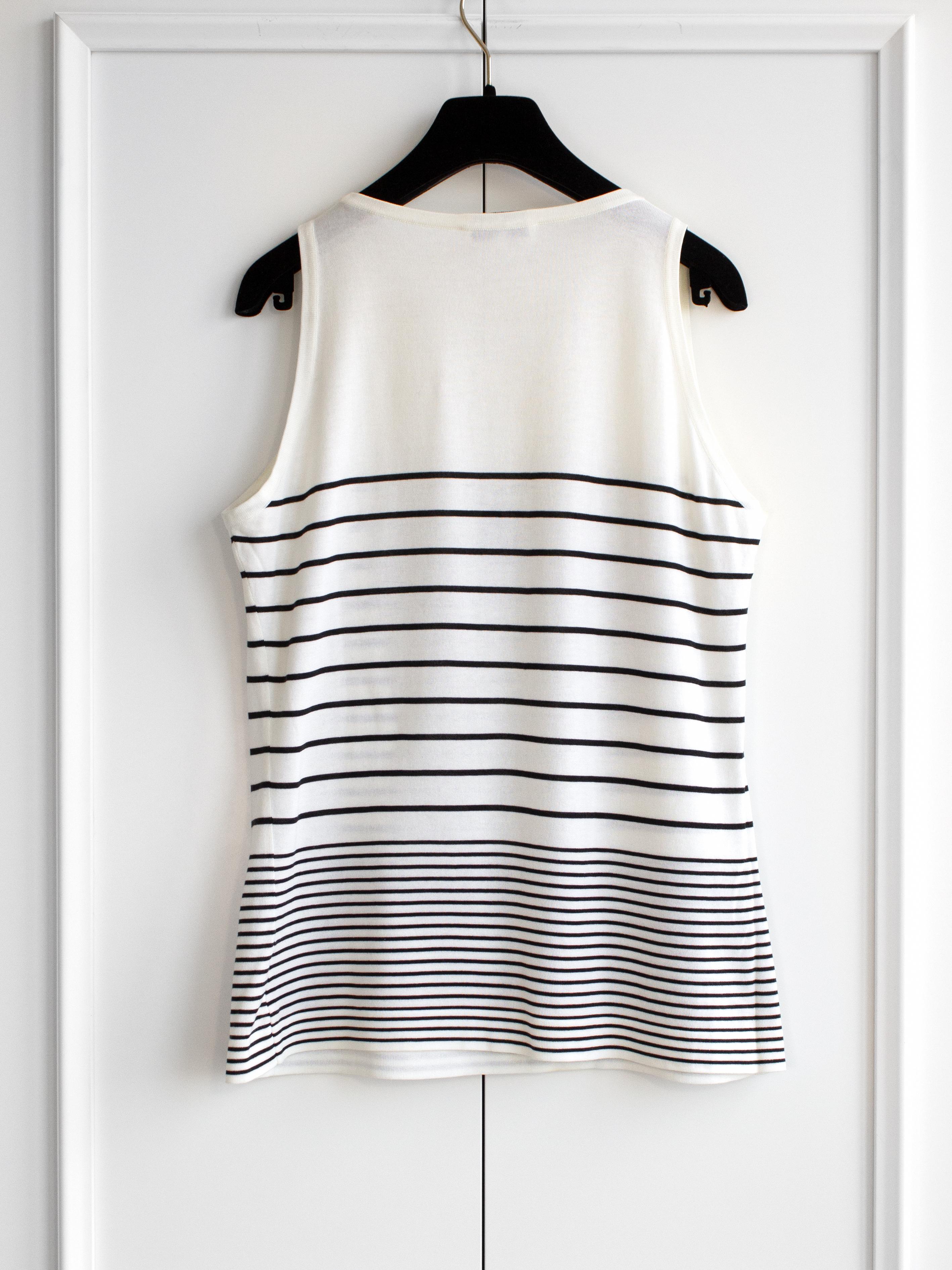 Chanel Vintage Spring/Summer 1994 White Black CC Logo Striped 94P Top 3