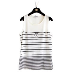 Chanel Vintage Spring/Summer 1994 White Black CC Logo Striped 94P Top
