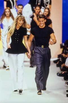 Chanel Vintage Spring/Summer 1995 Black Gold CC Logo Peplum 95P Tweed Jacket