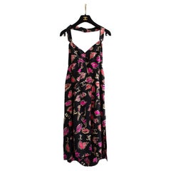 Chanel Vintage Spring/Summer 1995 Black Red Pink Coco Lip Print 95P Silk Dress