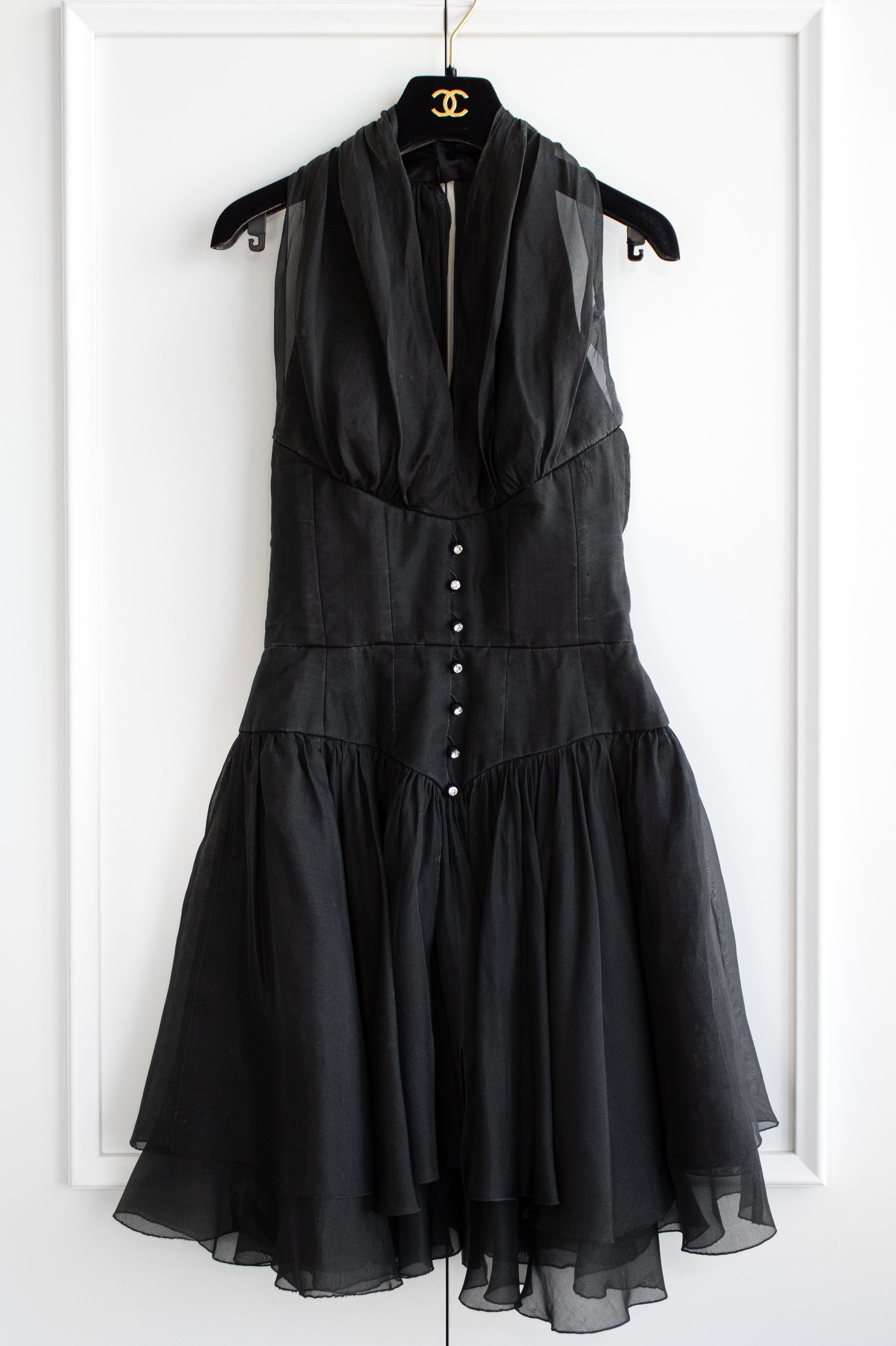 Women's Chanel Vintage Spring/Summer 1995 Black Silk Crystal 95P Mini Dress