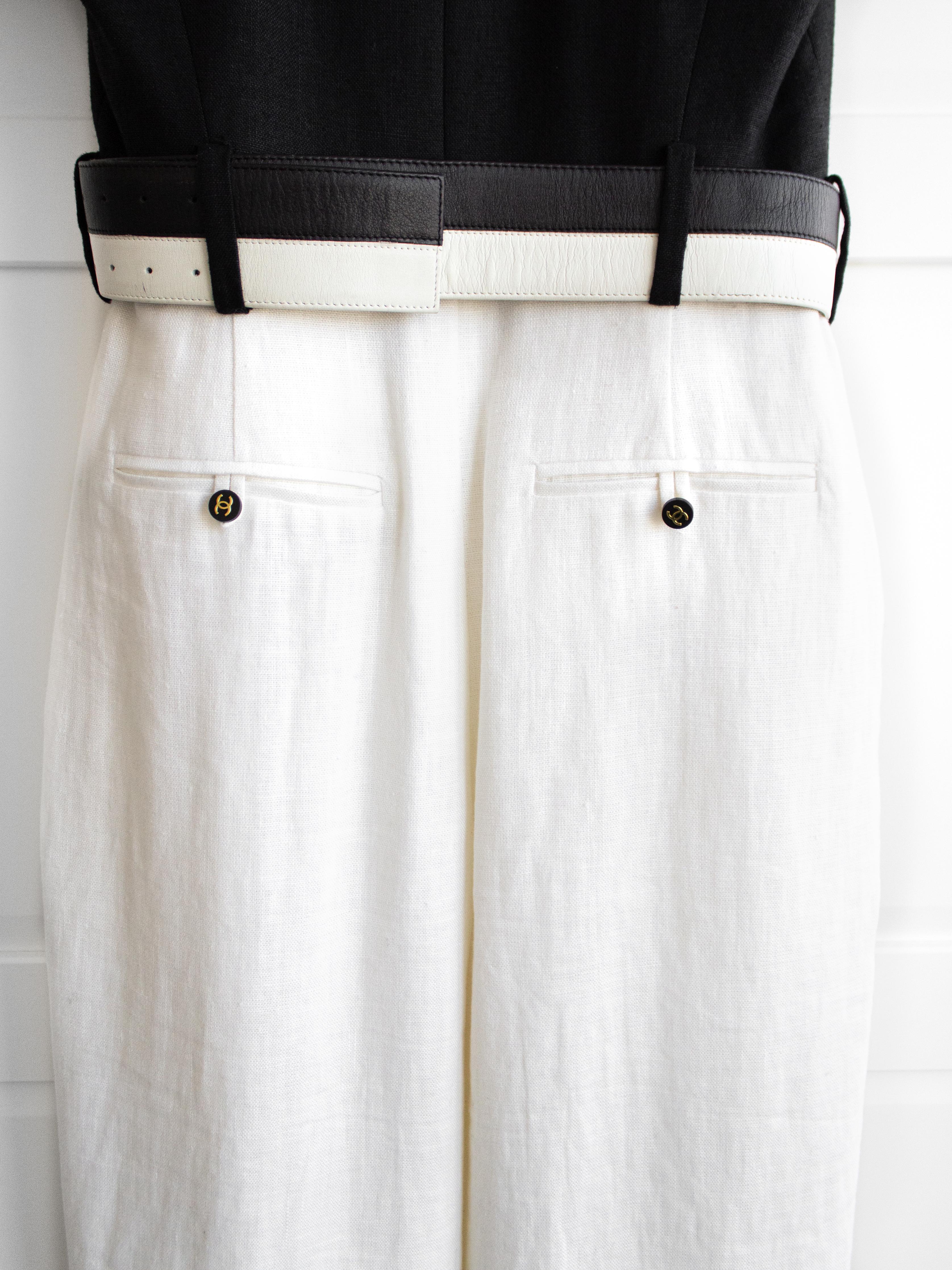 Chanel Vintage Spring/Summer 1995 Black White CC Belt Linen 95P Jumpsuit 6