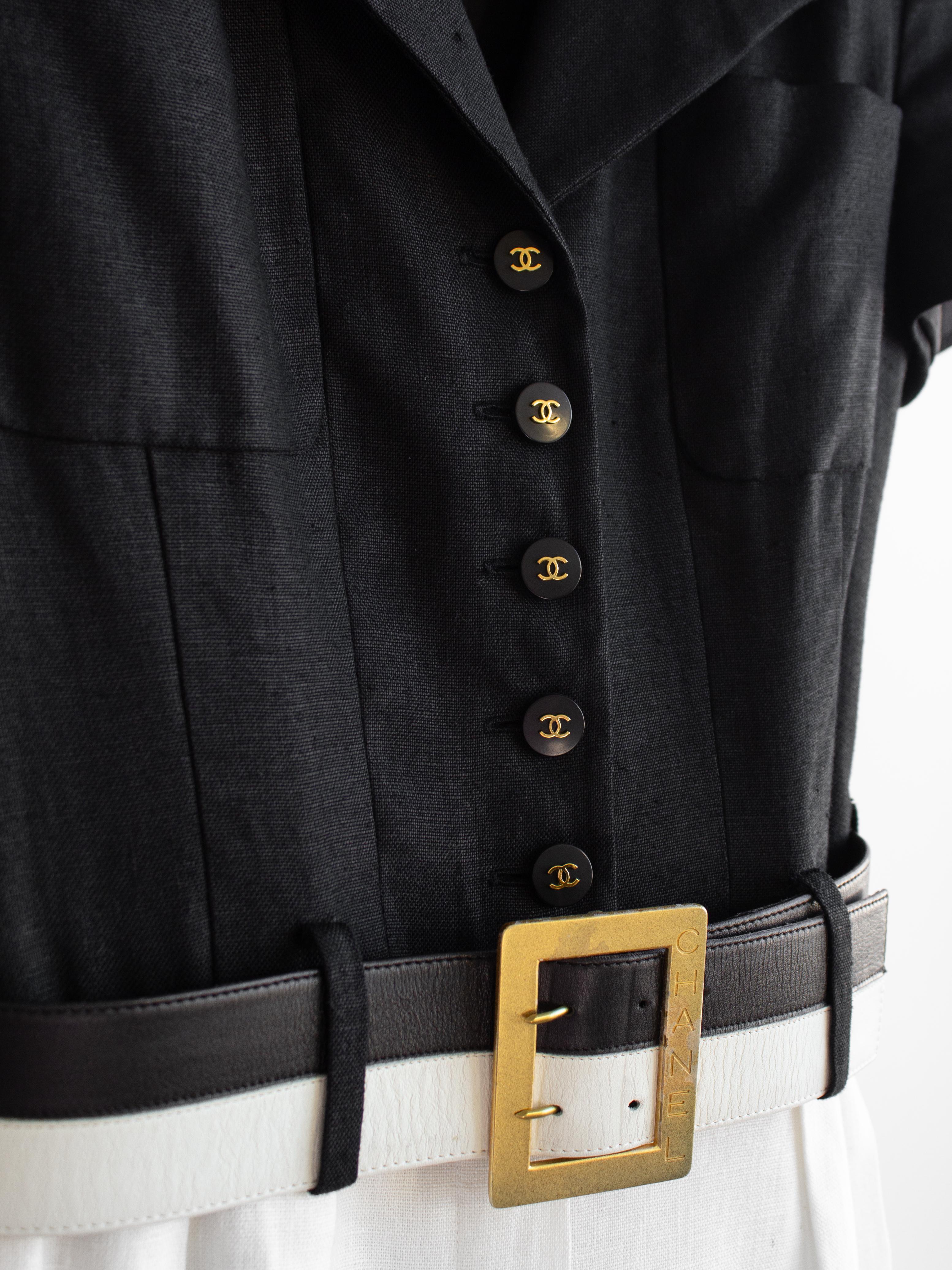 Chanel Vintage Spring/Summer 1995 Black White CC Belt Linen 95P Jumpsuit 5