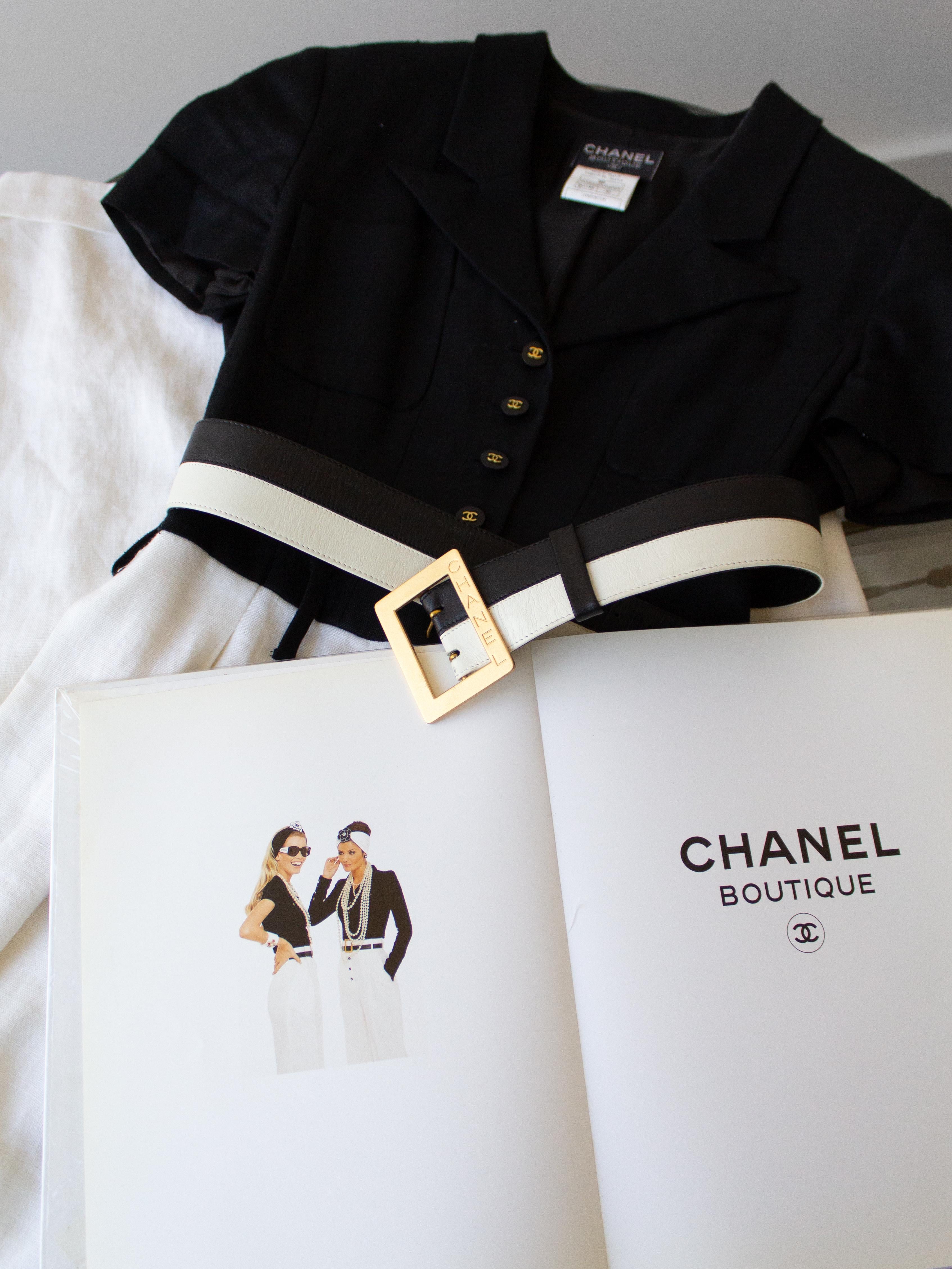 Chanel Vintage Spring/Summer 1995 Black White CC Belt Linen 95P Jumpsuit 10