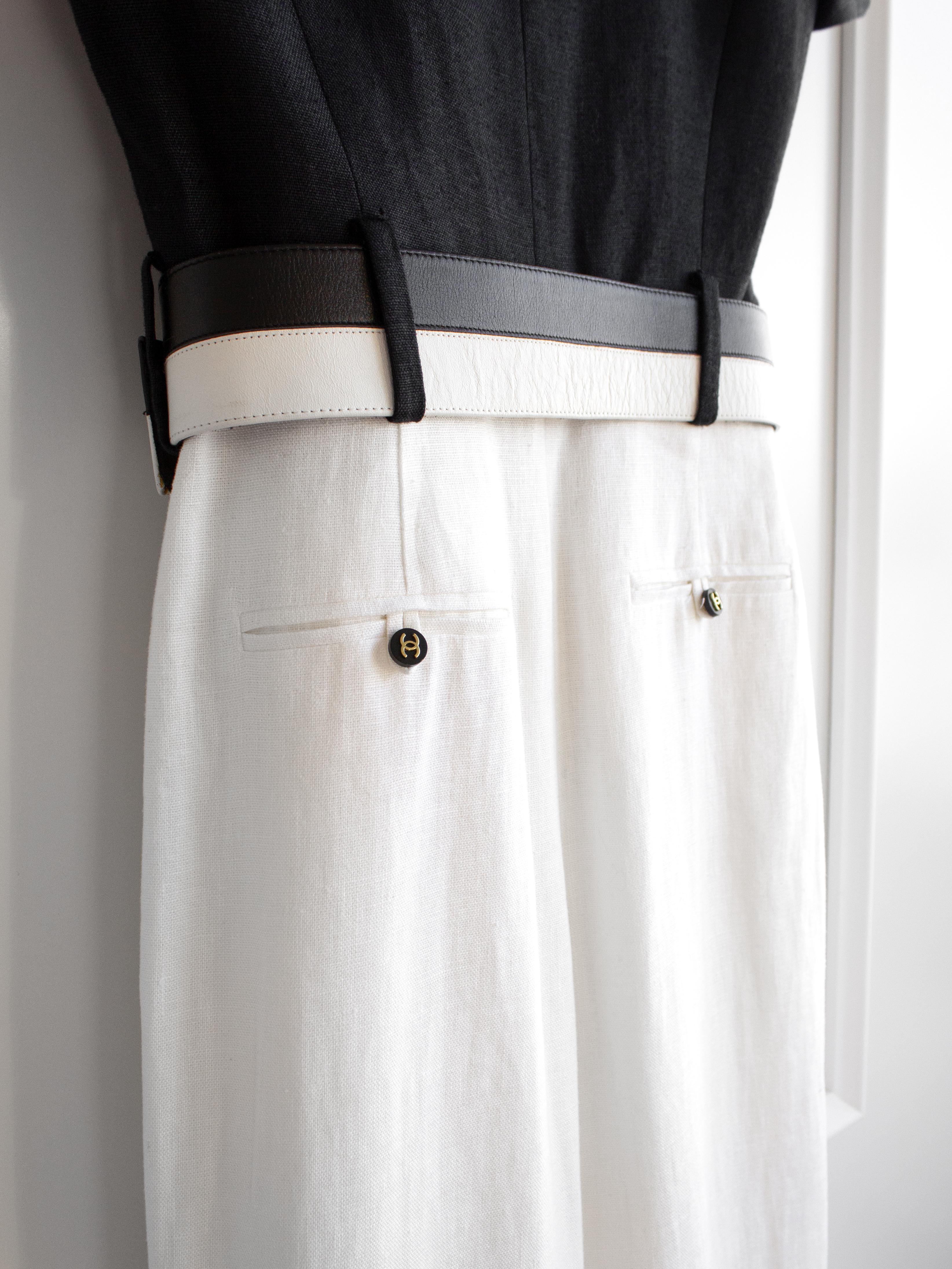 Chanel Vintage Spring/Summer 1995 Black White CC Belt Linen 95P Jumpsuit 12