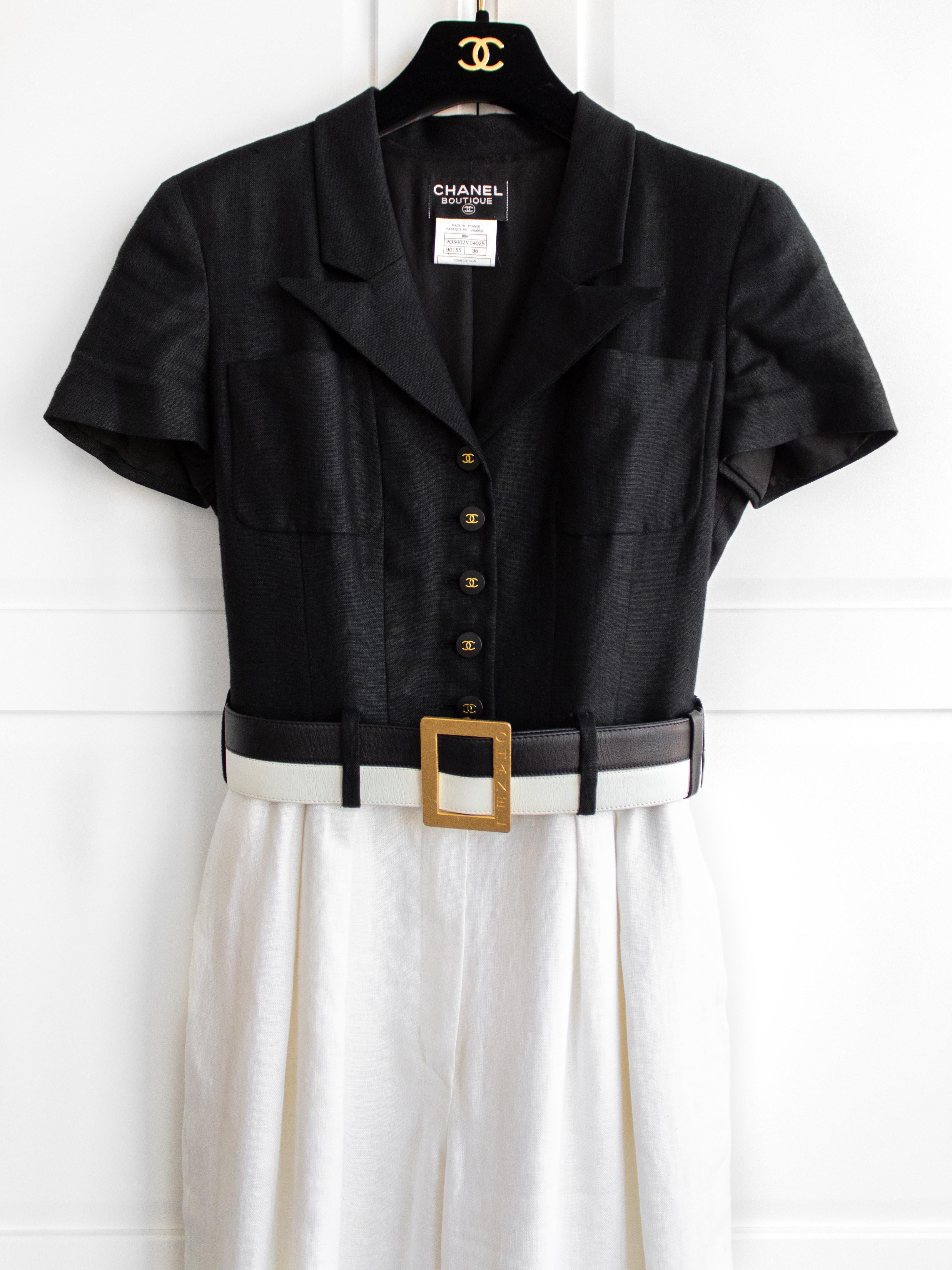 Chanel Vintage Spring/Summer 1995 Black White CC Belt Linen 95P Jumpsuit 1