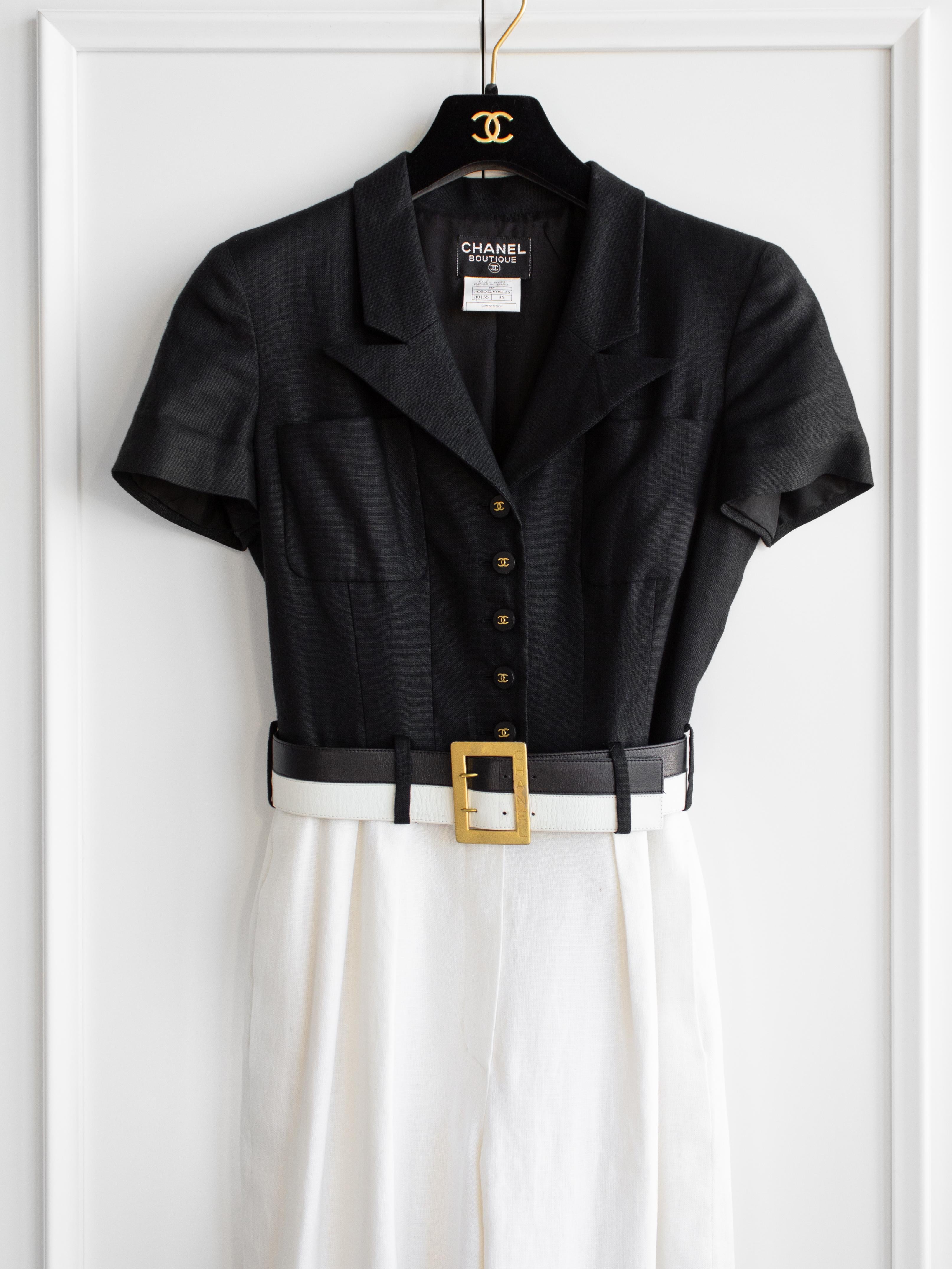 Chanel Vintage Spring/Summer 1995 Black White CC Belt Linen 95P Jumpsuit 2