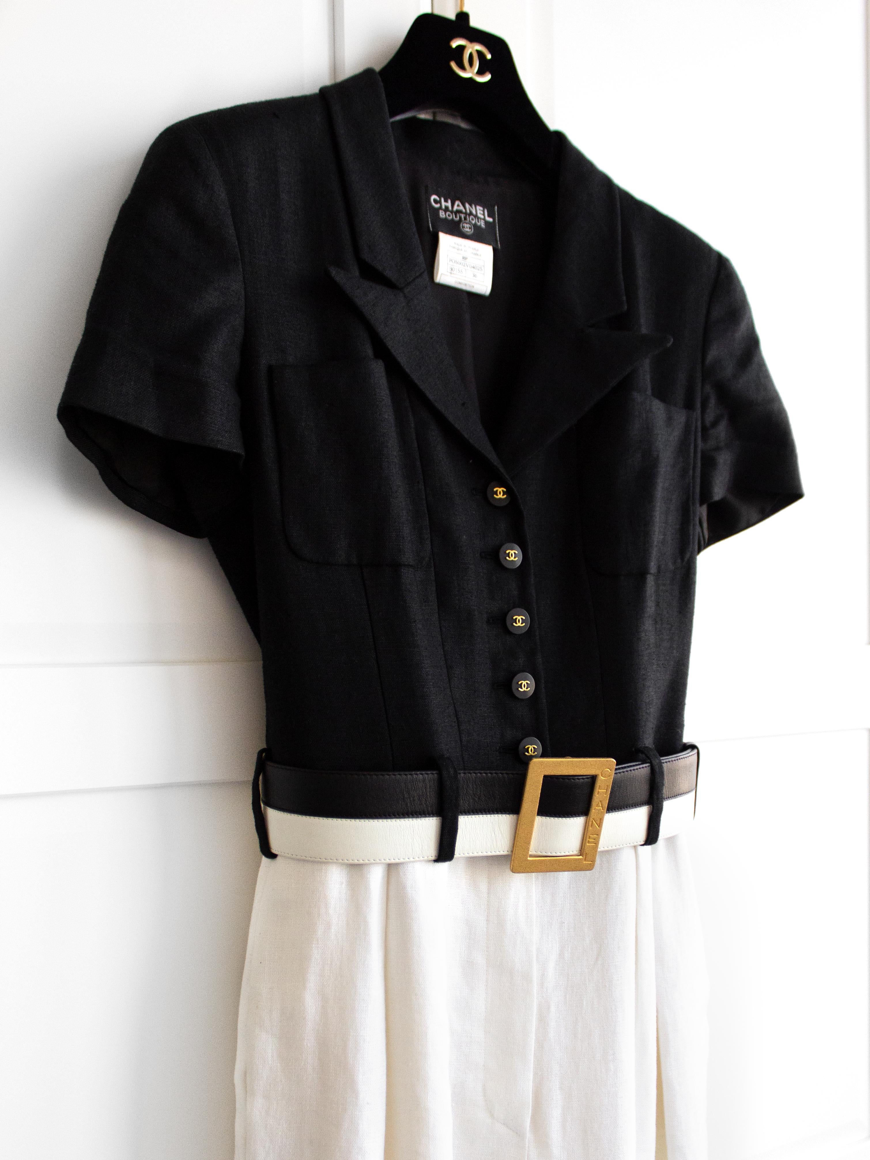 Chanel Vintage Spring/Summer 1995 Black White CC Belt Linen 95P Jumpsuit 5