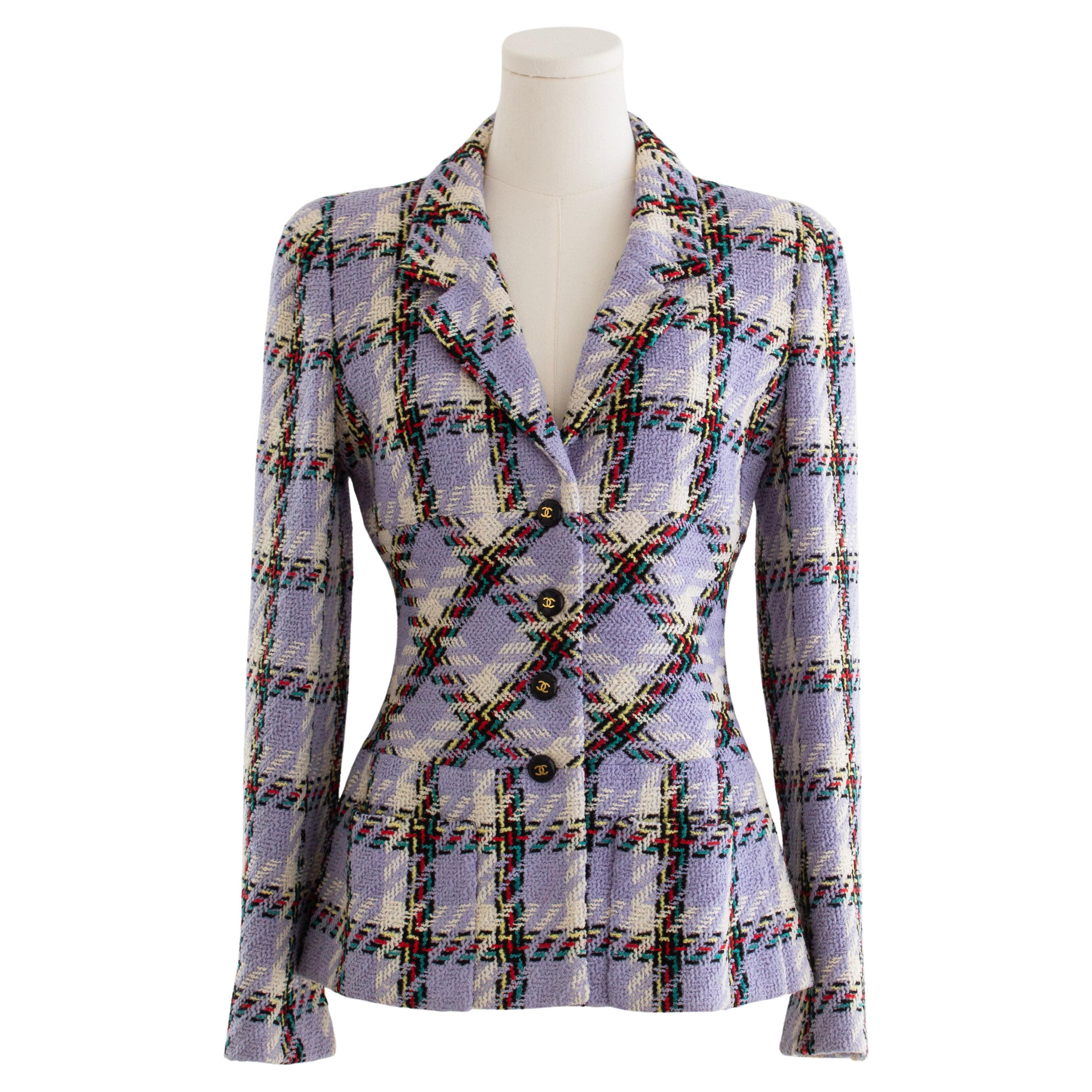 Chaqueta Chanel Vintage Primavera/Verano 1995 Lavanda Multicolor Plaid Tweed 95P