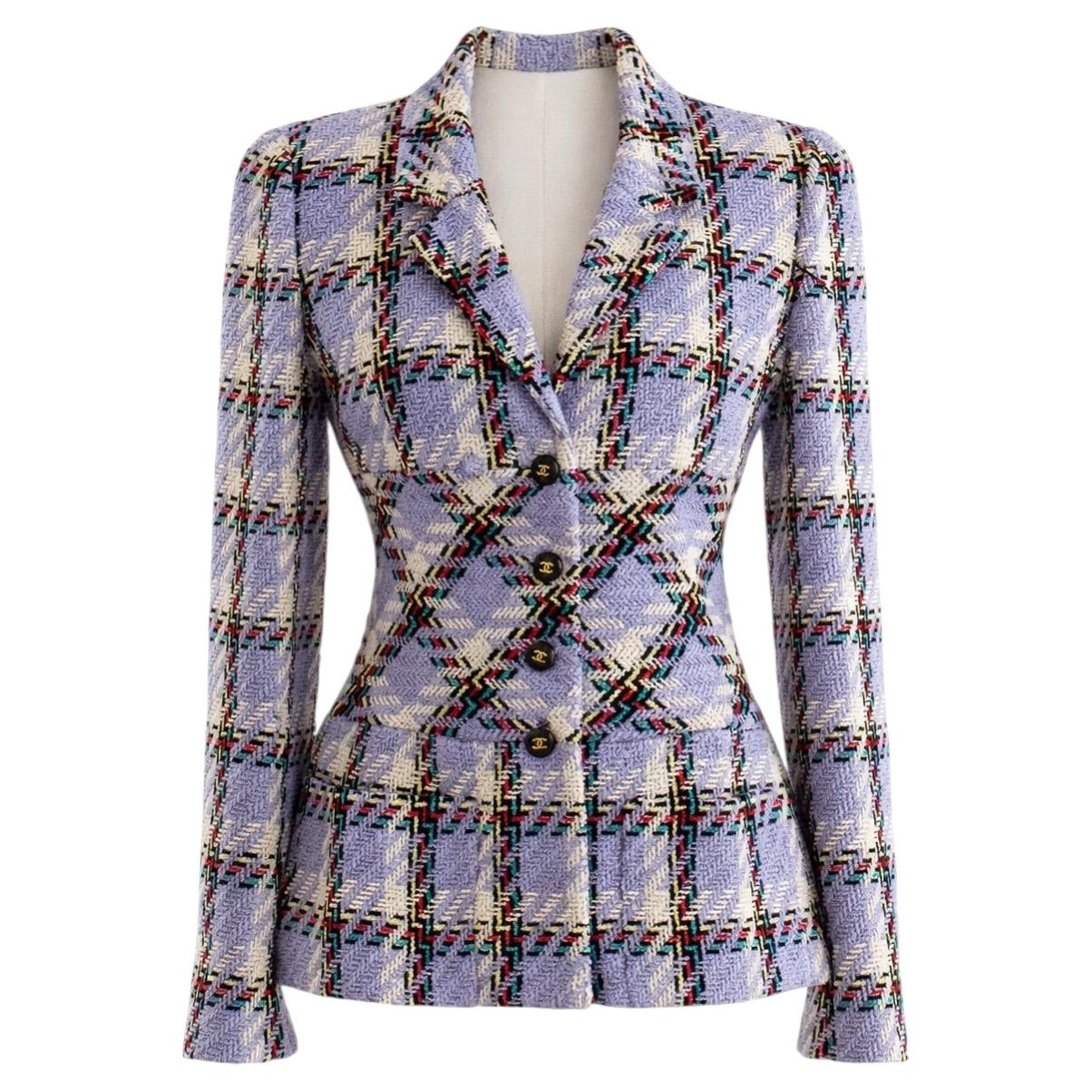 Chanel Vintage Spring/Summer 1995 Lavender Multicolor Plaid Tweed 95P Jacket