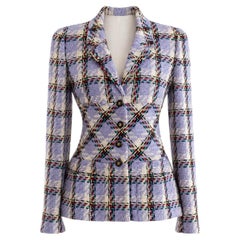 Chanel Vintage Spring/Summer 1995 Lavender Multicolor Plaid Tweed 95P Jacket
